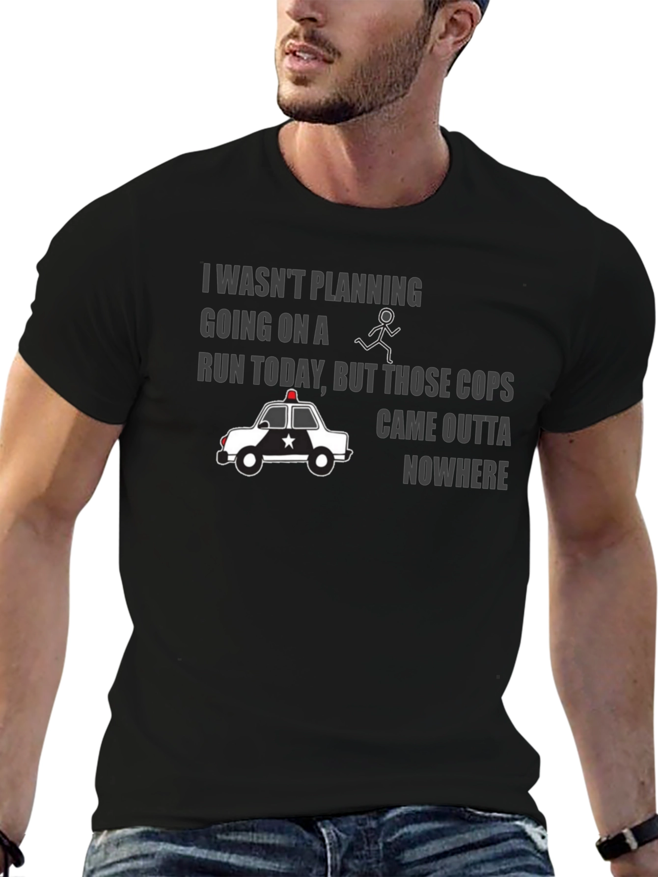 Black Funny Police Chase Graphic T-Shirt view 6
