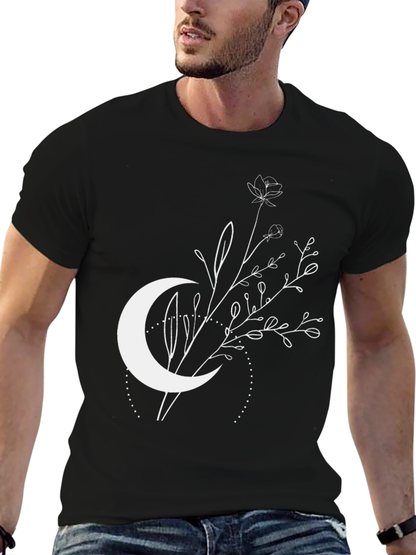 Black Moon & Floral Graphic T-Shirt - Stylish Casual Wear view 6