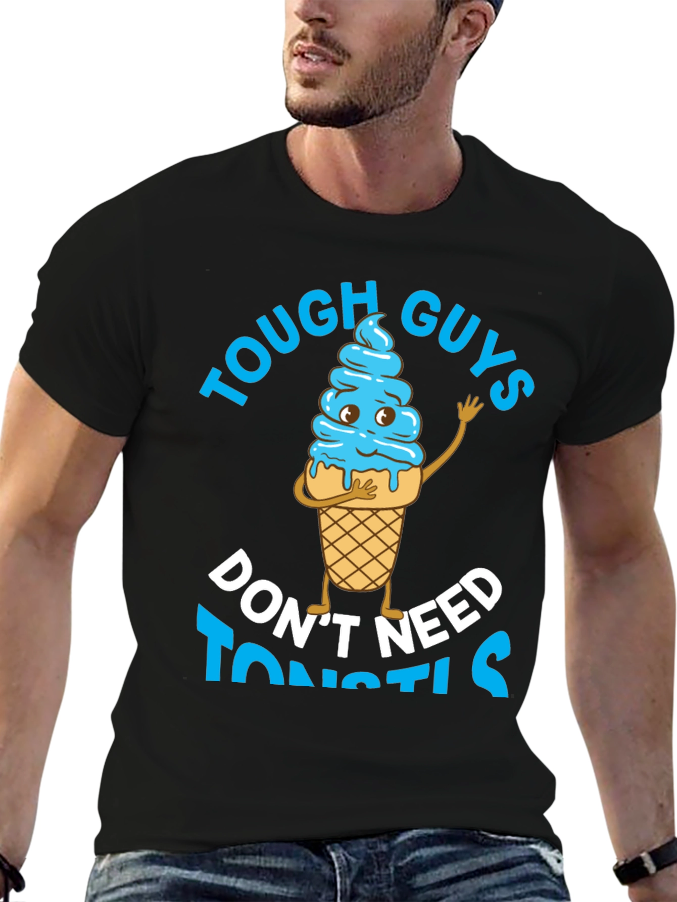 Black Tough Guys Don't Need Toonstils T-Shirt view 6