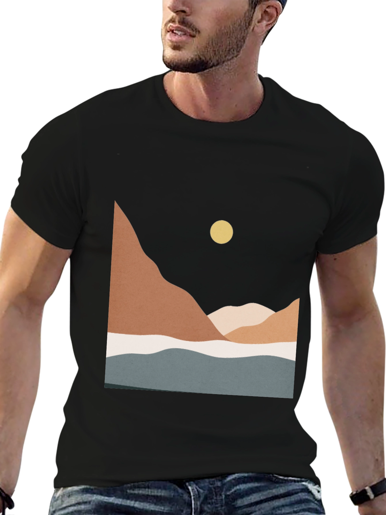 Black Minimalist Mountain Scene Graphic Tee view 6