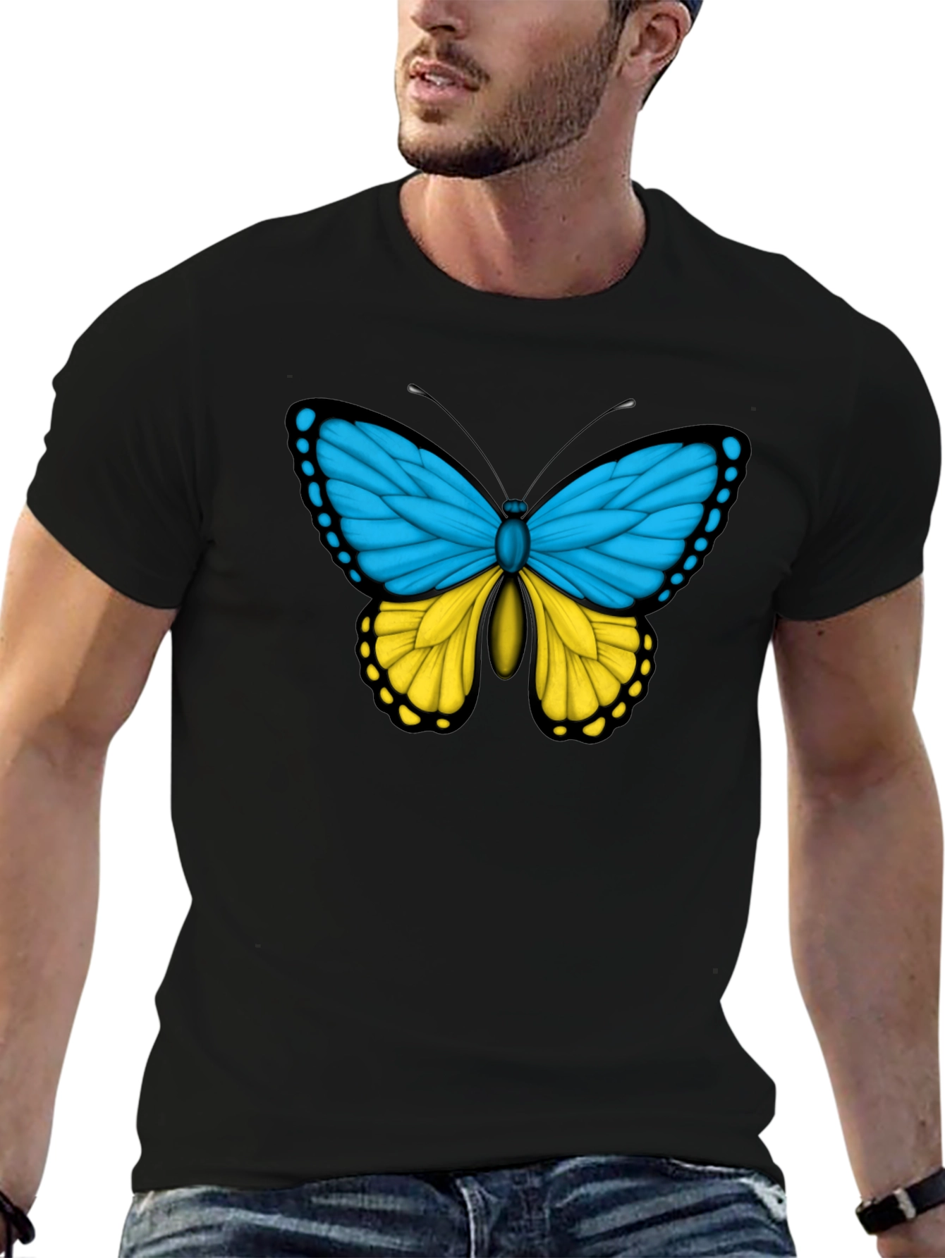 Black Butterfly Ukraine Flag T-Shirt view 6