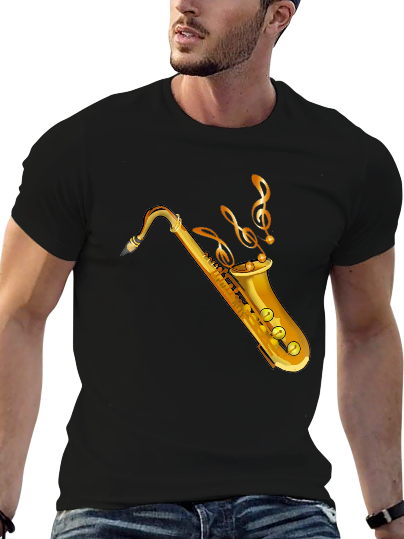 Black Saxophone Music Graphic Tee view 6