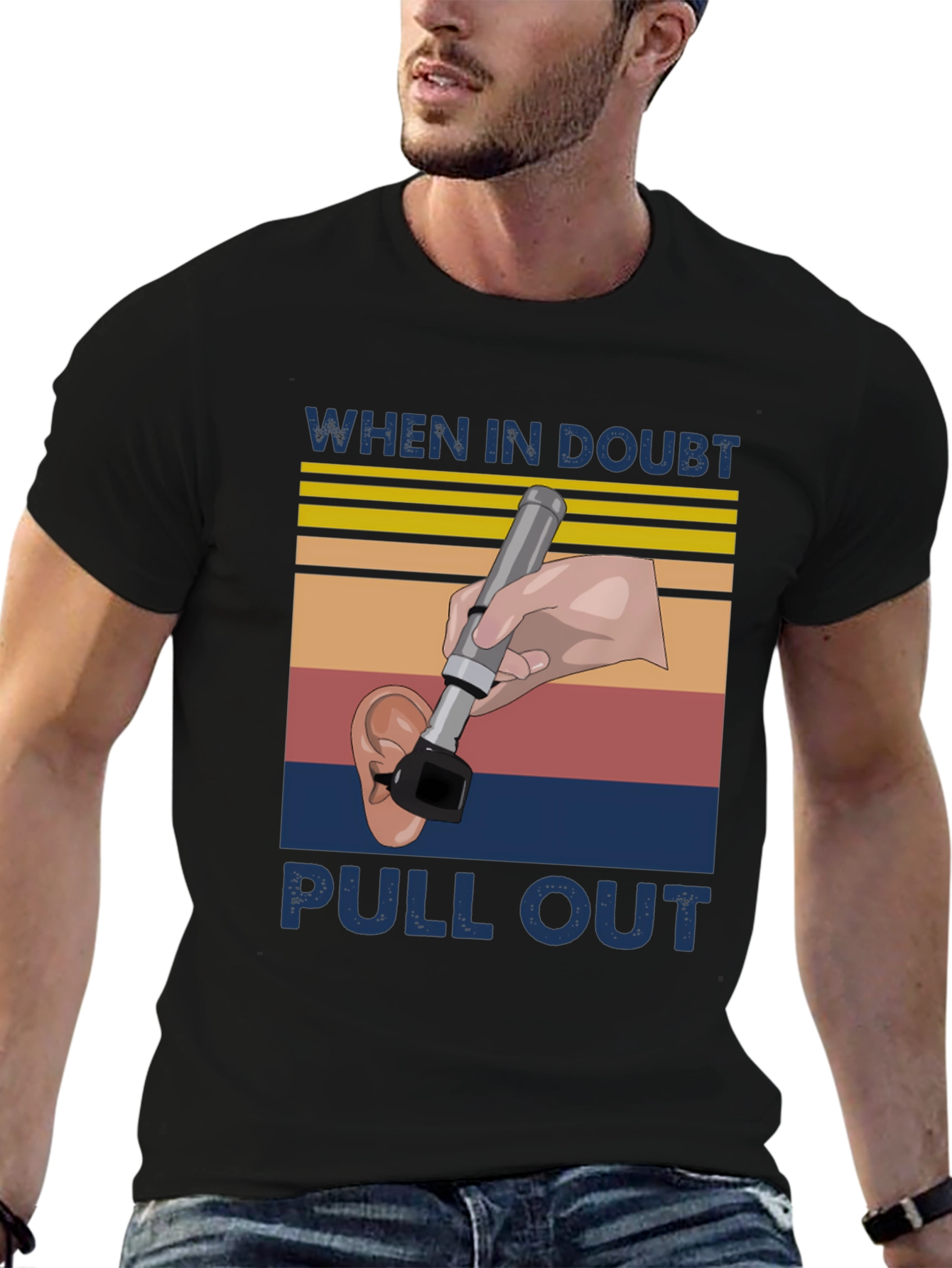 Black Funny Otoscope T-Shirt - When in Doubt Pull Out view 6