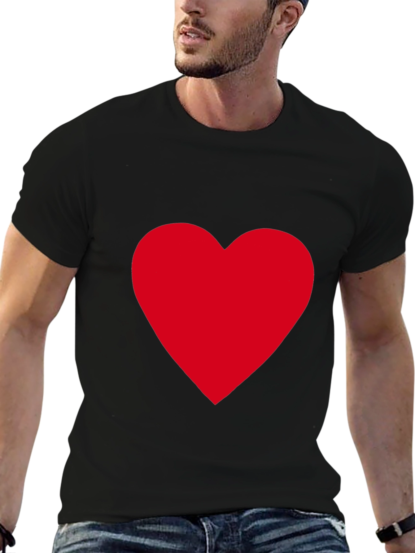 Black Bold Red Heart on Black T-Shirt view 6