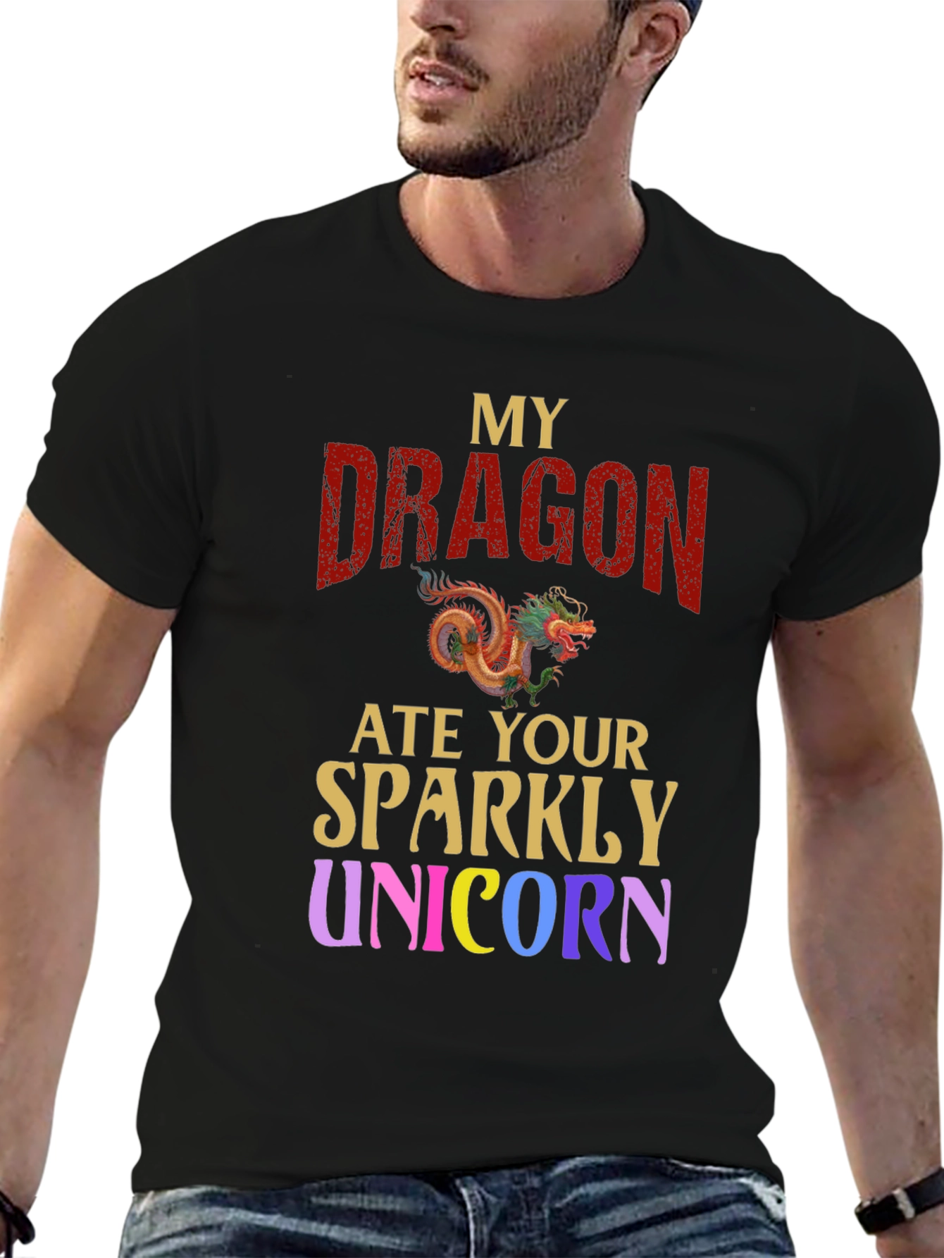 Black My Dragon Ate Your Sparkly Unicorn T-Shirt view 6
