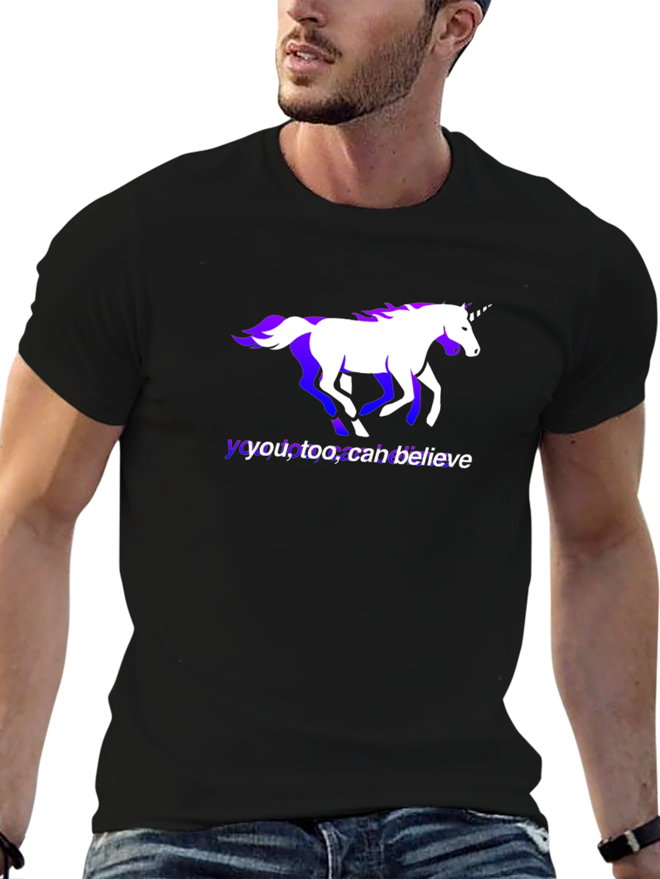 Black Believe Unicorn Graphic Tee - Soft Cotton Blend view 6