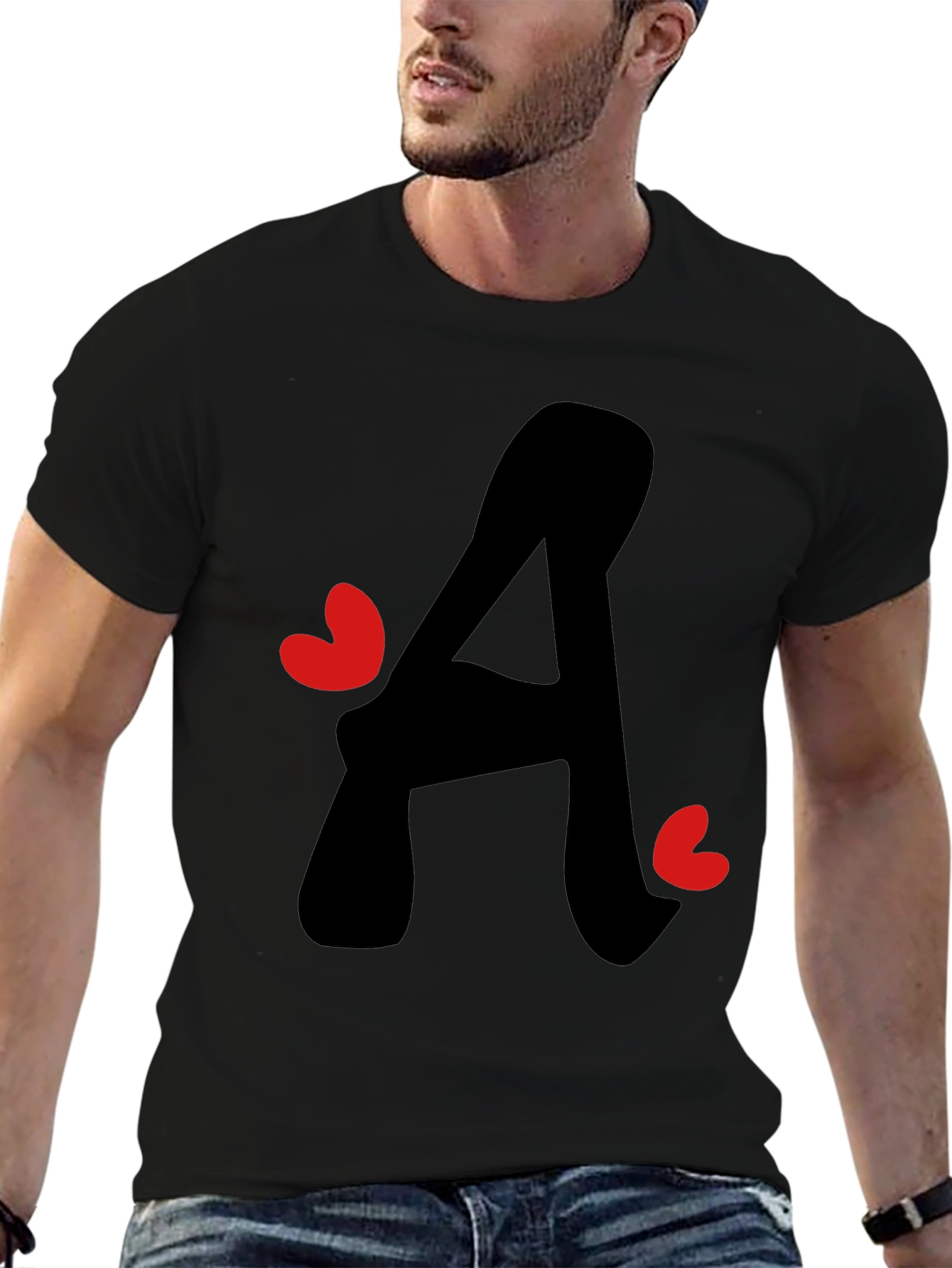Black Letter A Heart Graphic Tee - Black T-Shirt view 6