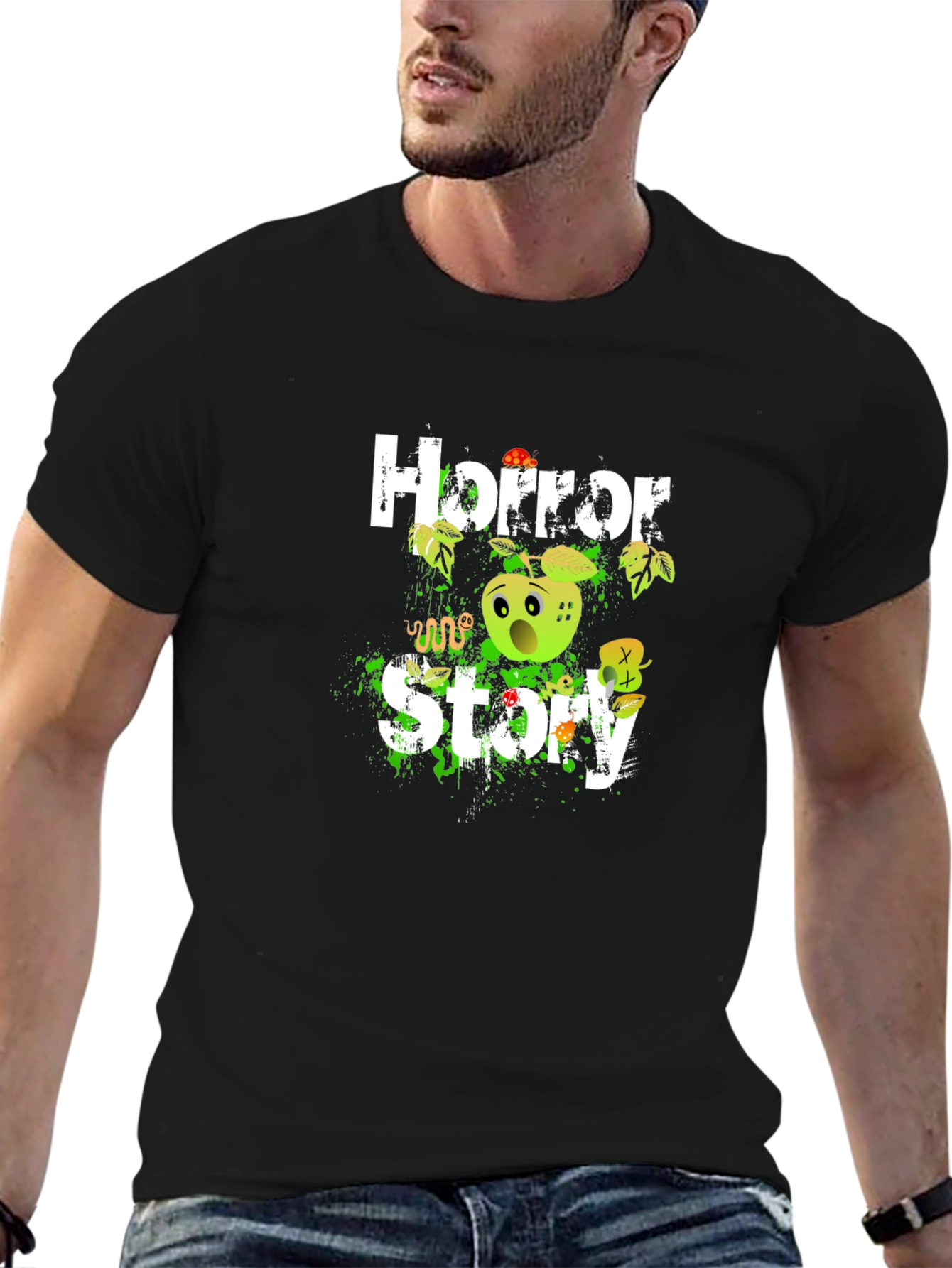 Black Horror Story Graphic Tee - Creepy Apple Design view 6