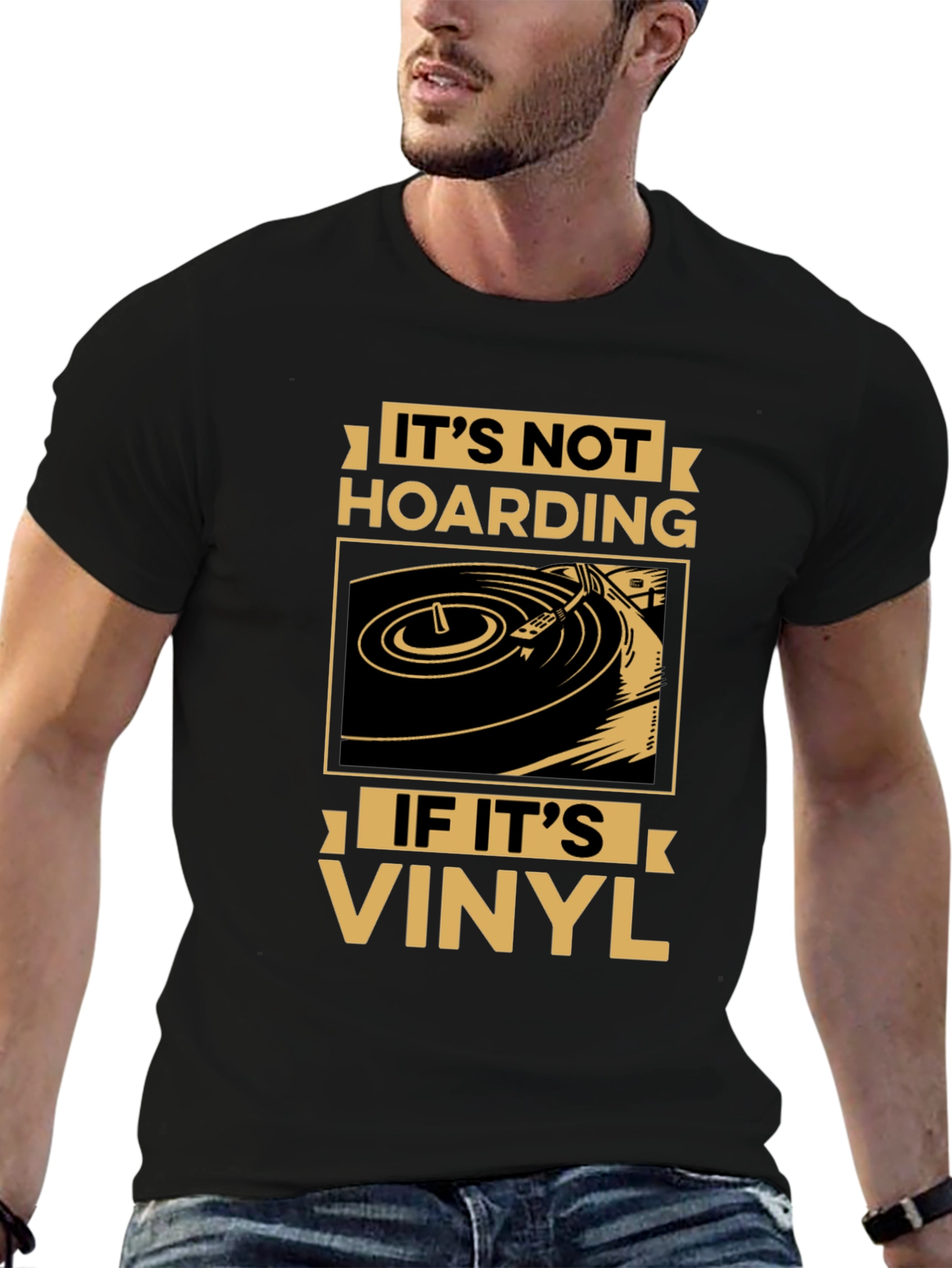 Black It's Not Hoarding If It's Vinyl Record T-Shirt view 6