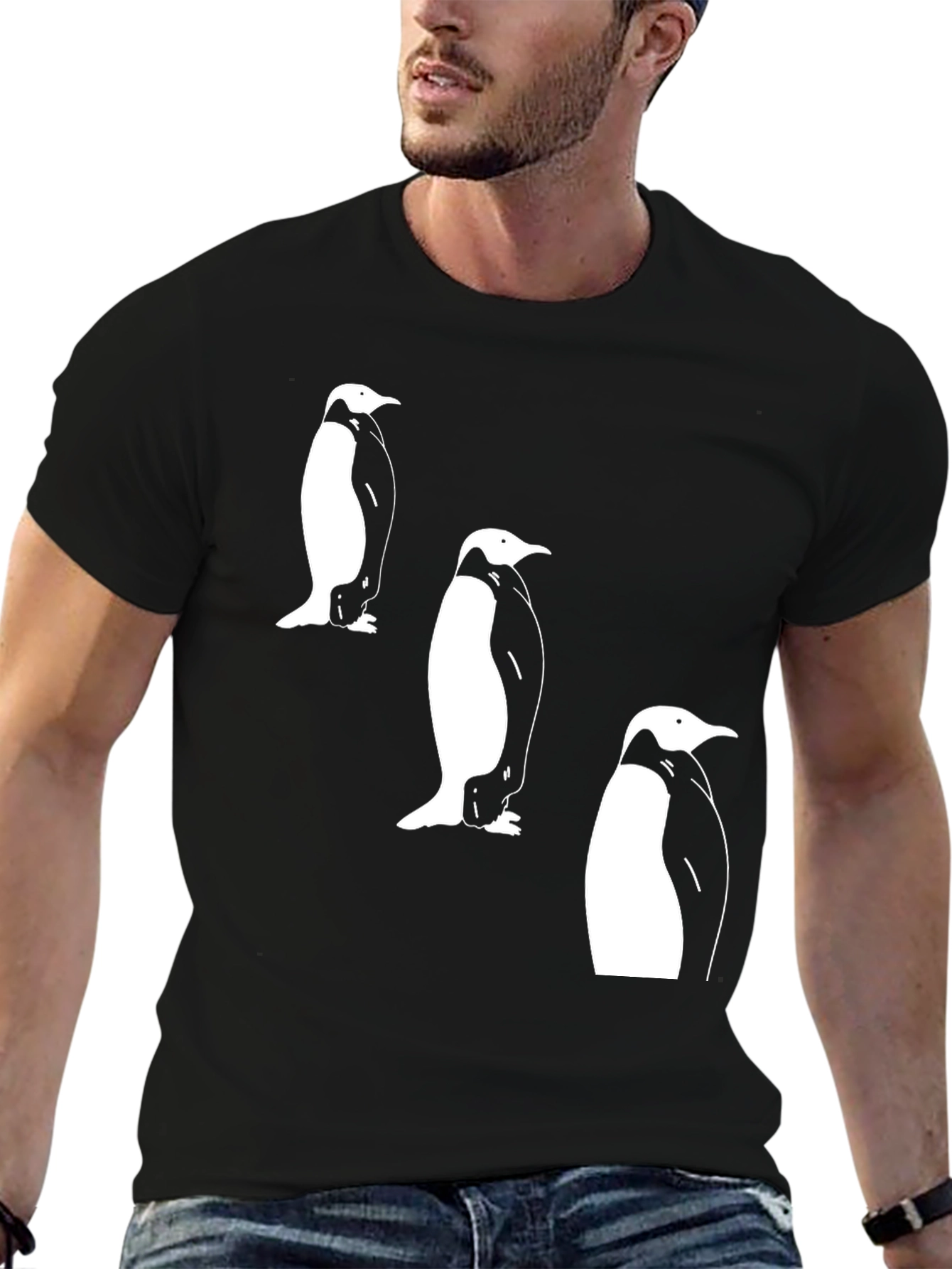 Black Penguin Trio Graphic Tee - Black Cotton T-Shirt view 6
