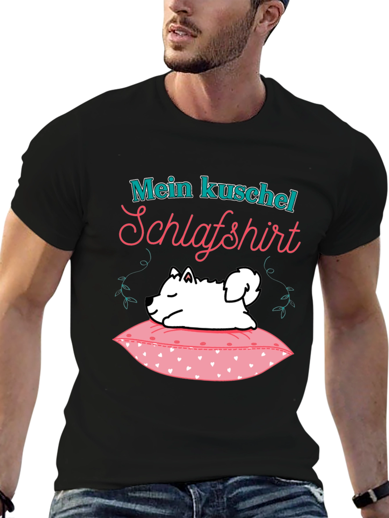 Black Cute Dog 'Mein Kuschel Schlafshirt' Graphic T-Shirt view 6