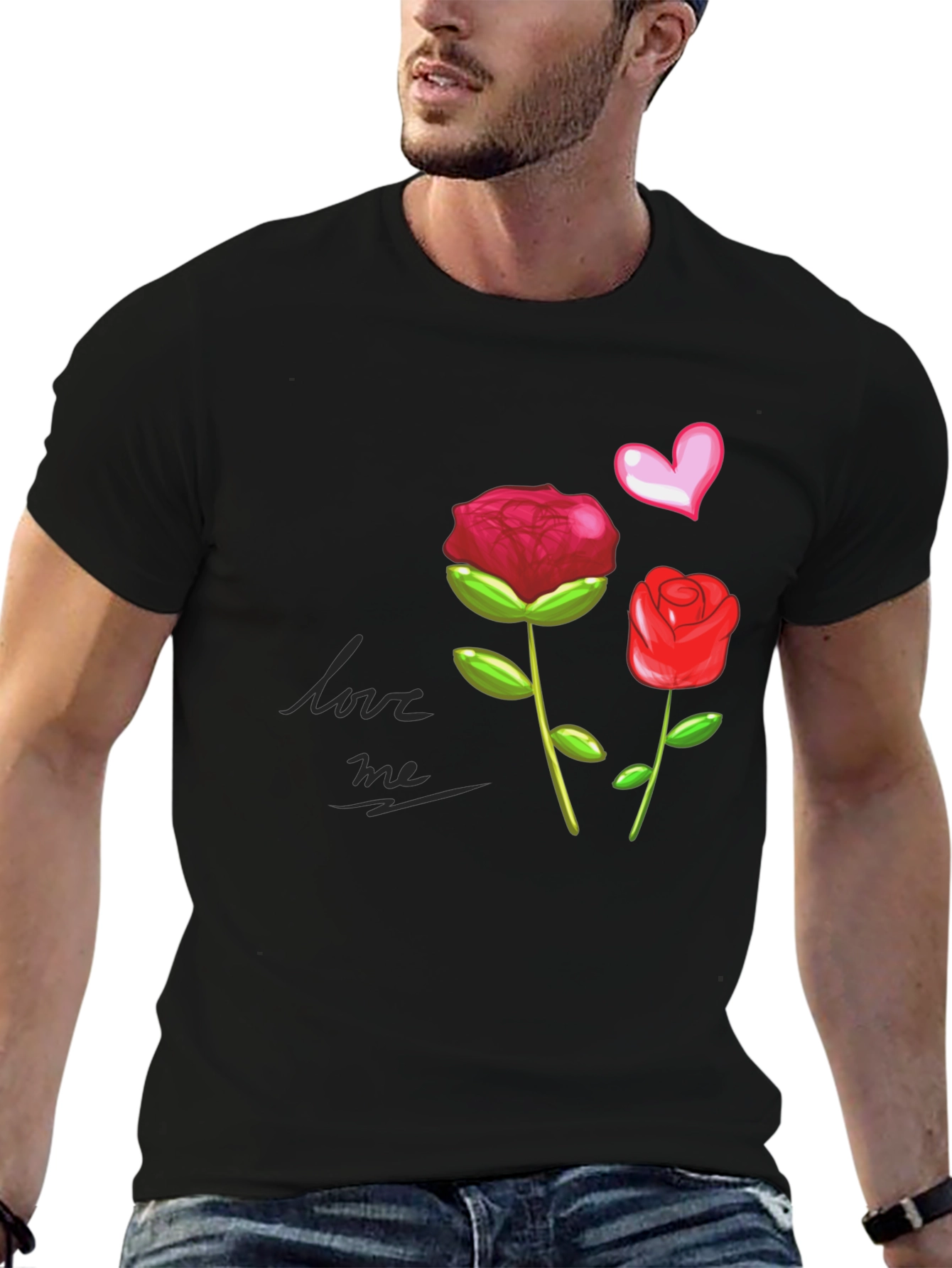 Black Love Me Roses Graphic Tee - Black view 6