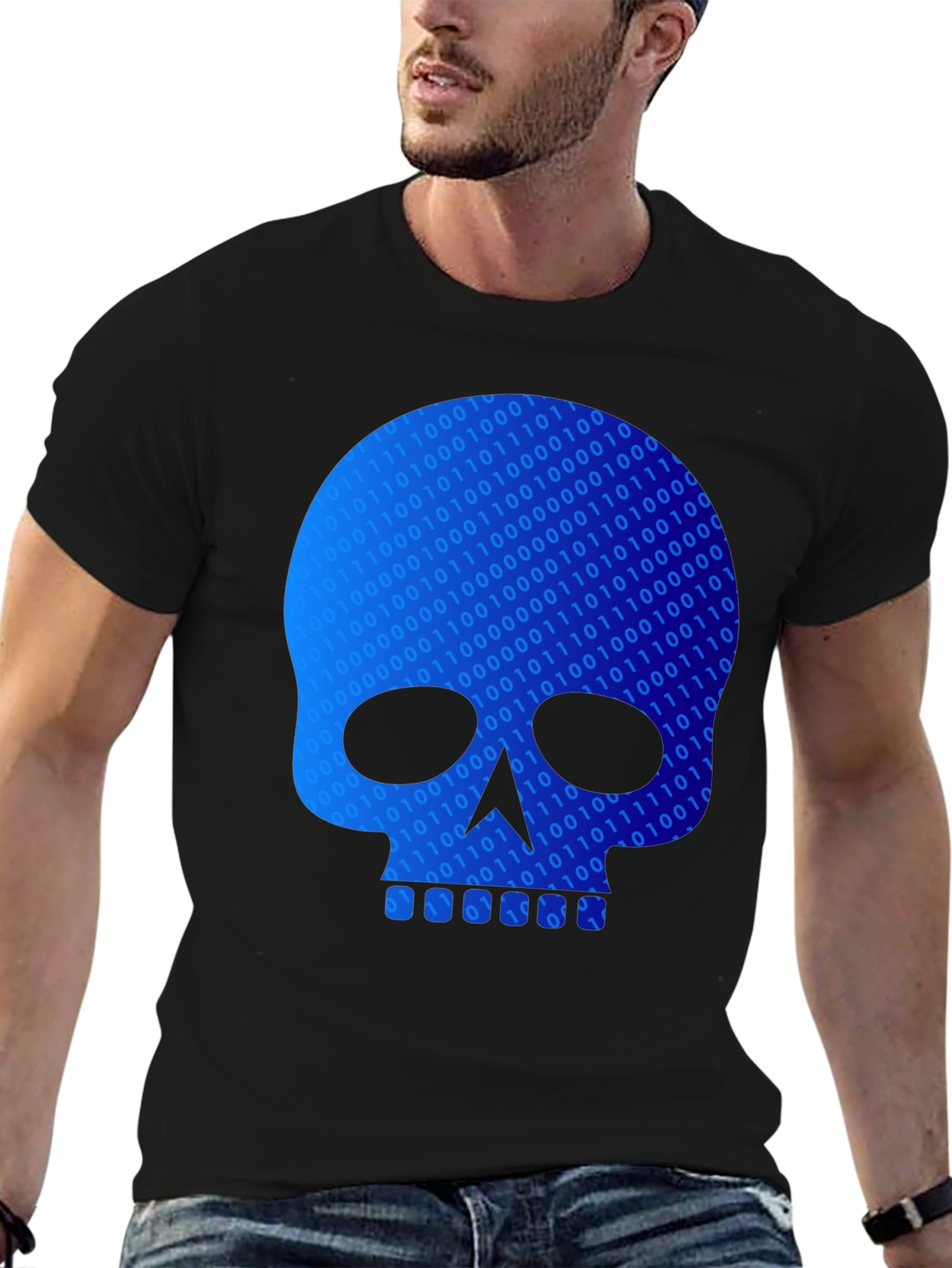 Black Binary Code Skull Graphic T-Shirt - Black view 6