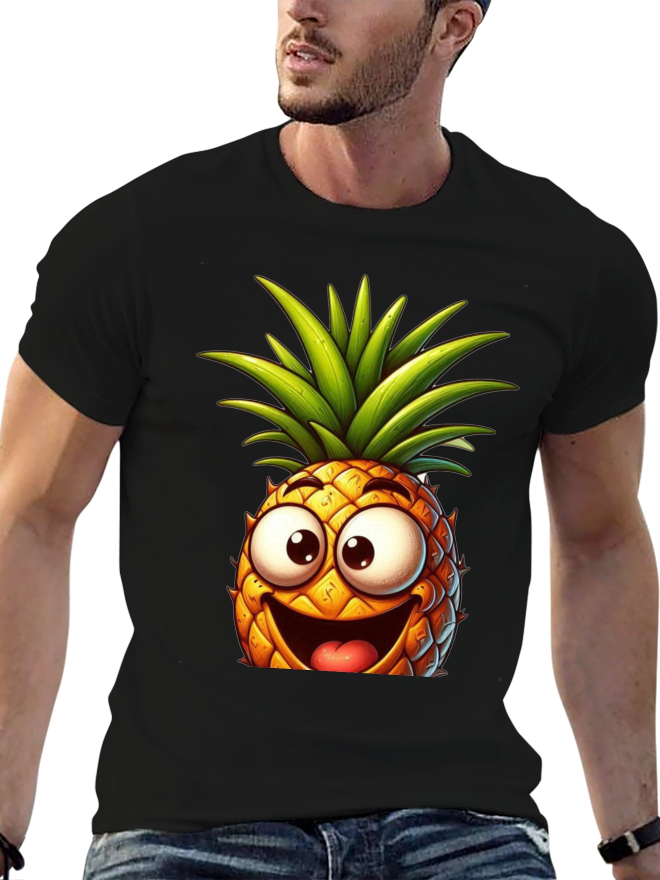 Black Funny Pineapple Graphic Tee - Black Cotton T-Shirt view 6