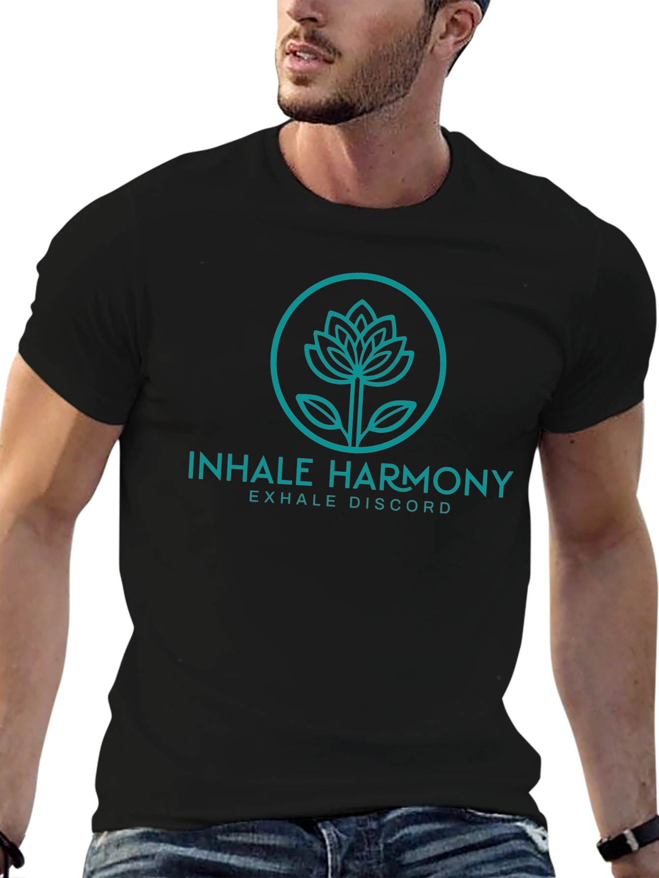 Black Inhale Harmony Lotus Graphic Black T-Shirt view 6
