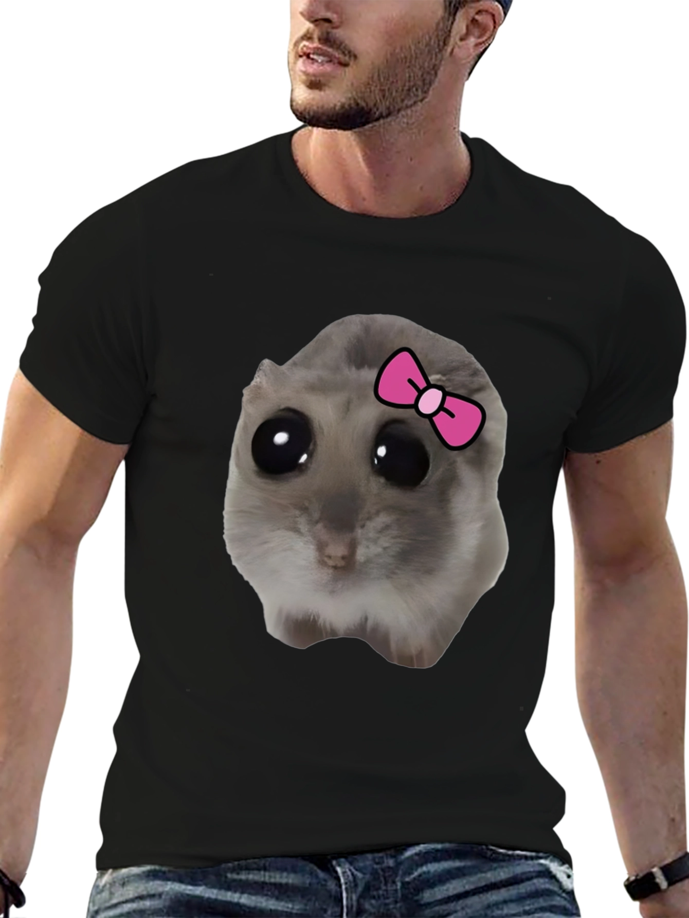 Black Funny Hamster Bow T-Shirt - Cute Pet Tee view 6