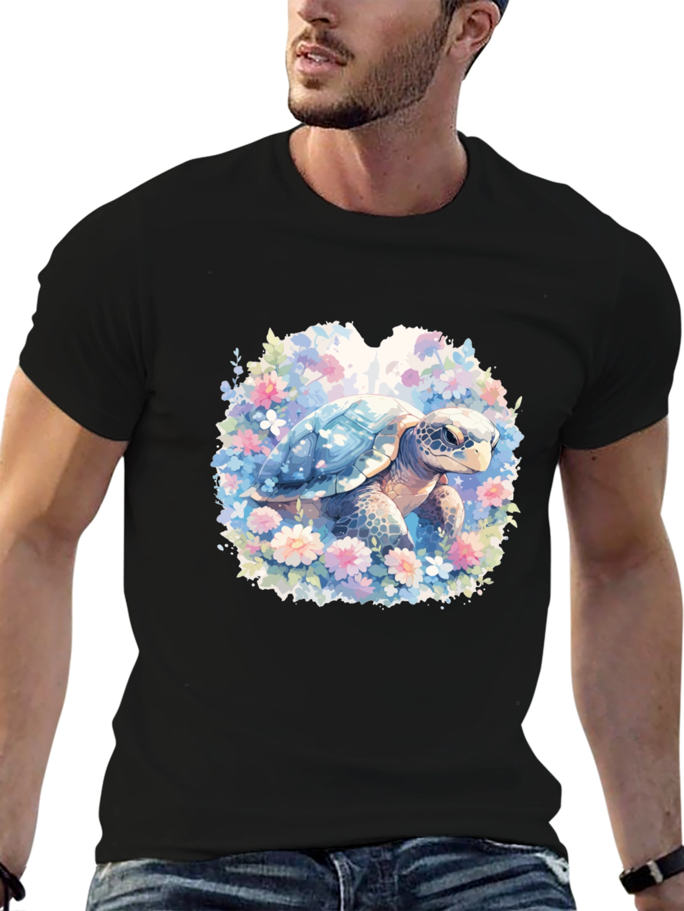 Black Sea Turtle Floral Graphic T-Shirt view 6
