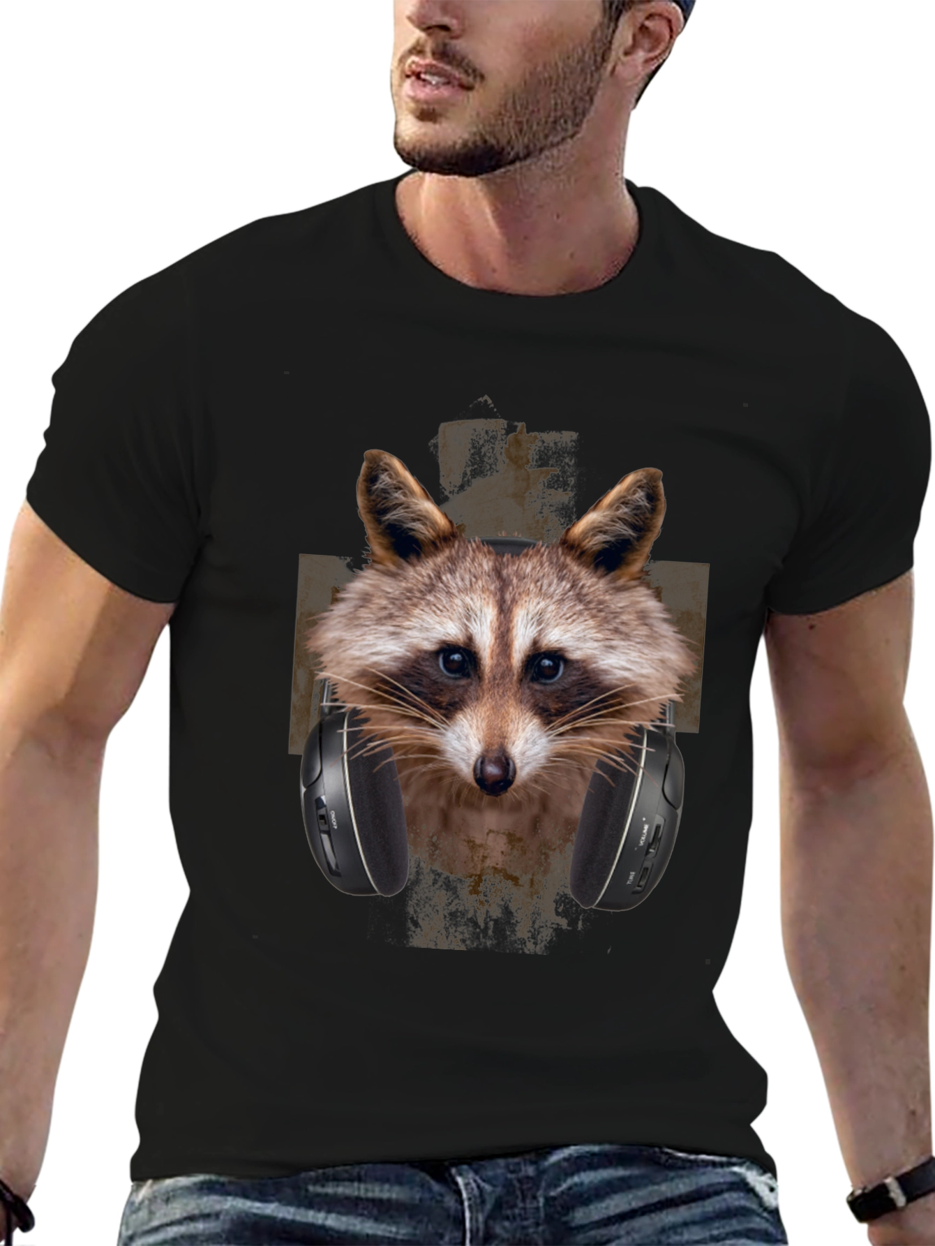 Black Raccoon DJ Graphic Tee - Trendy Animal Print view 6