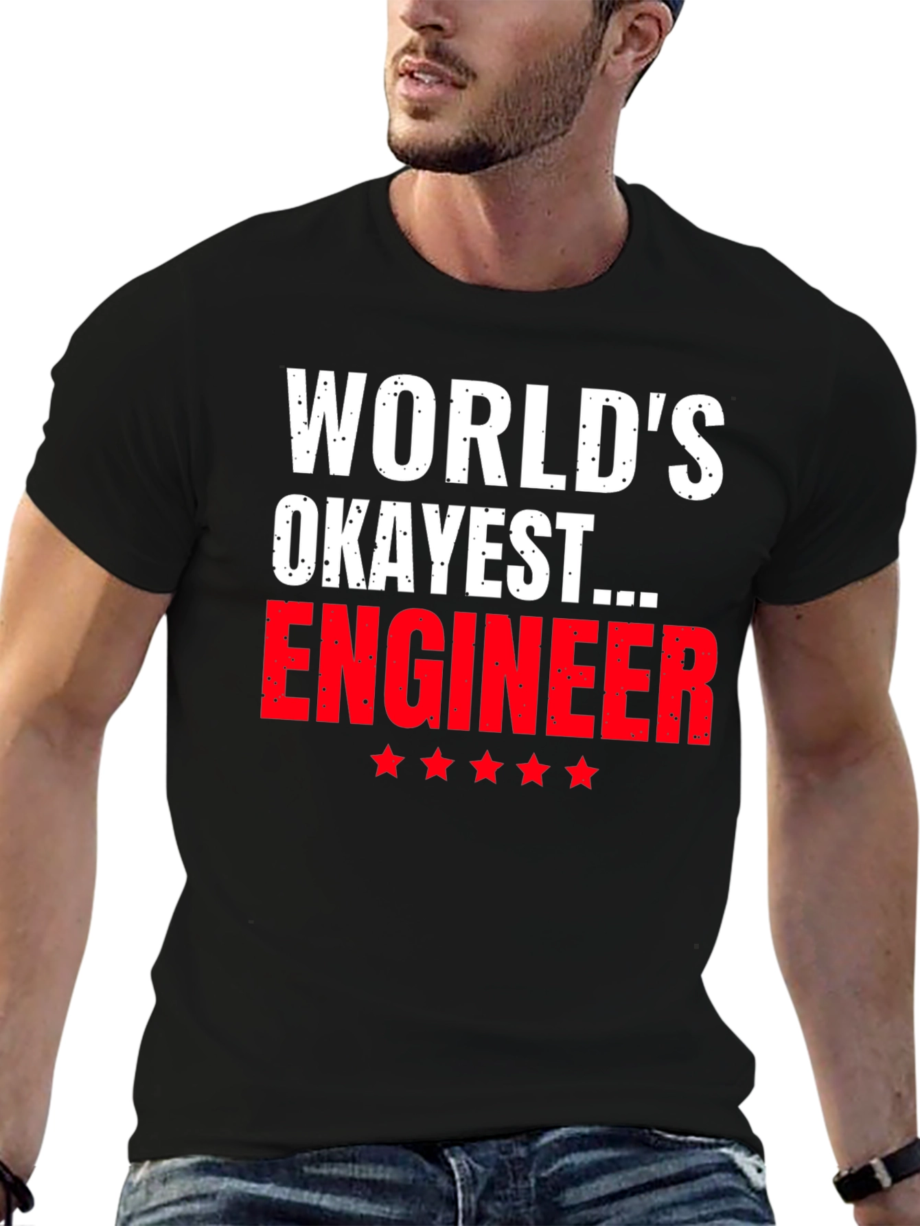 Black World's Okayest Engineer T-Shirt - Funny Gift view 6