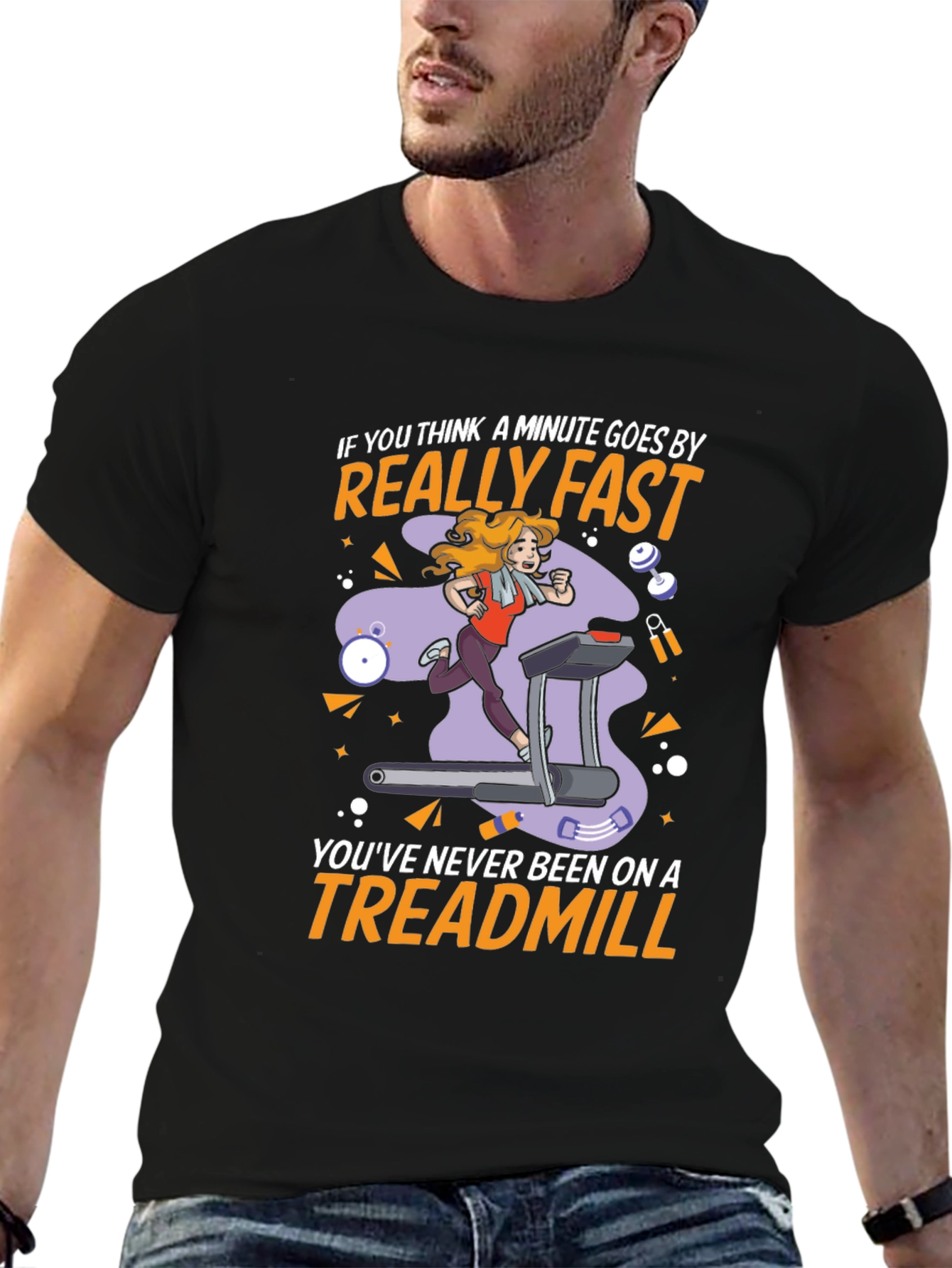 Black Funny Treadmill Workout T-Shirt - Time Flies view 6
