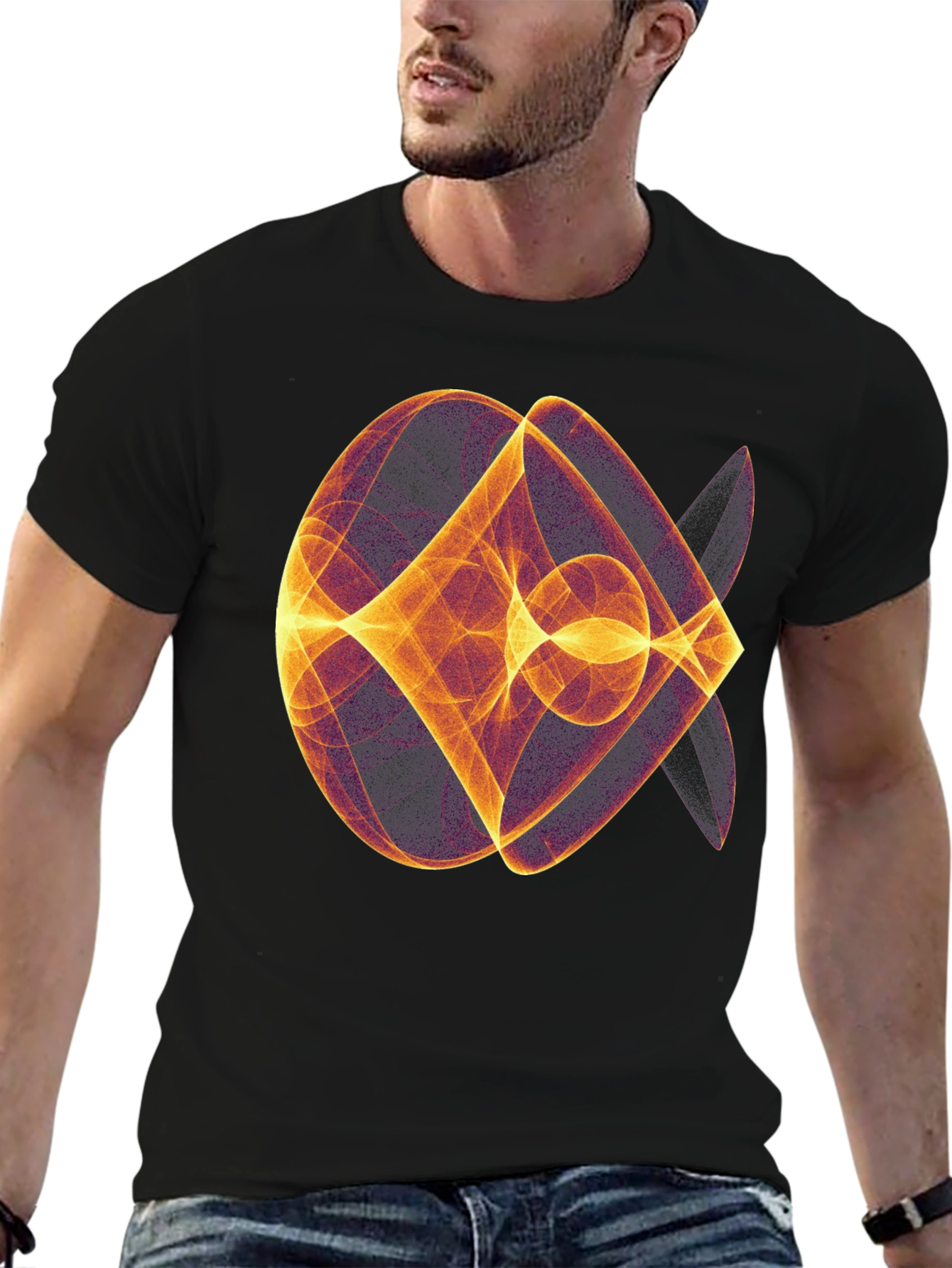 Black Abstract Geometric Graphic Print Black T-Shirt view 6