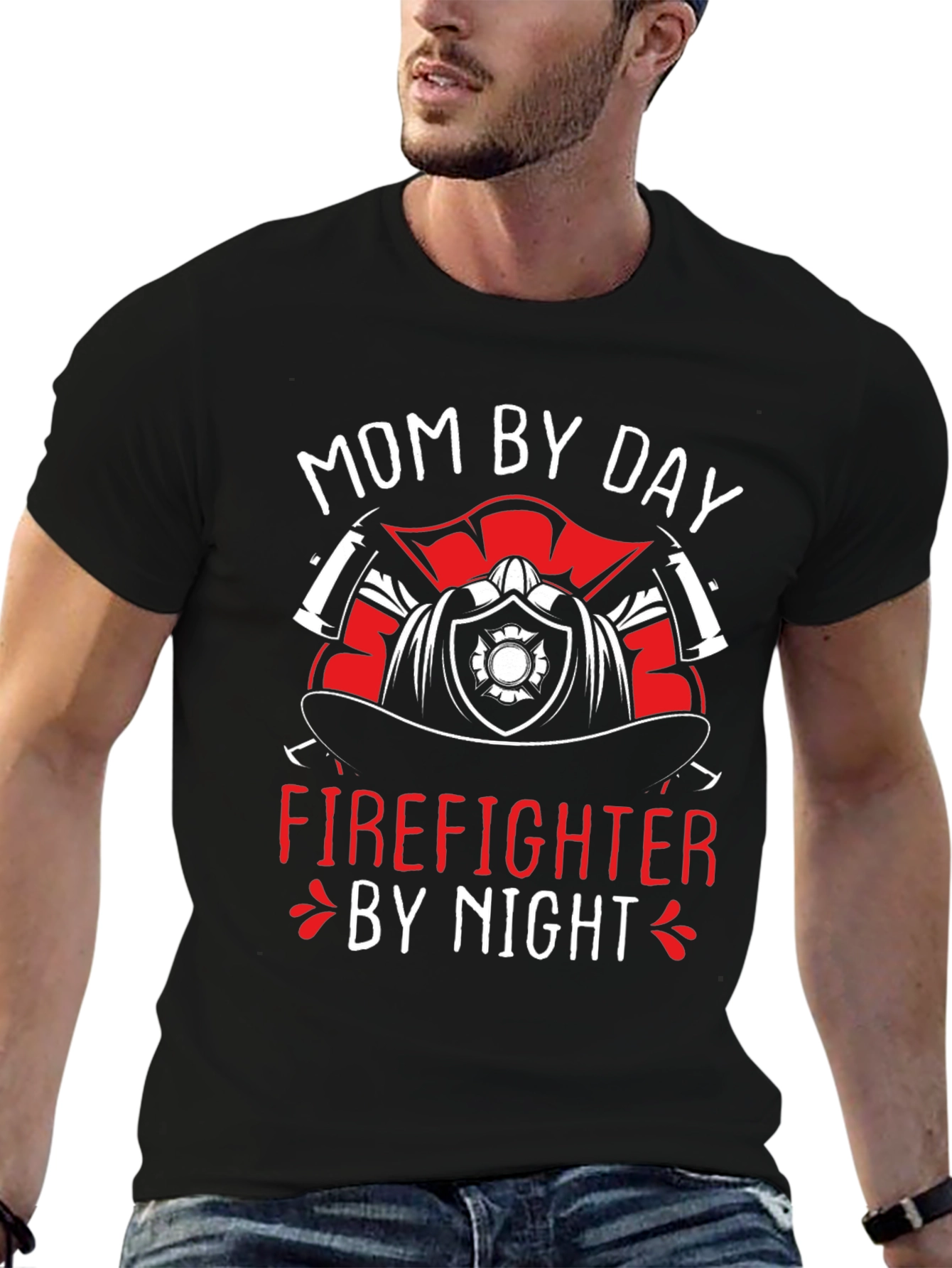 Black Mom Firefighter Graphic T-Shirt view 6