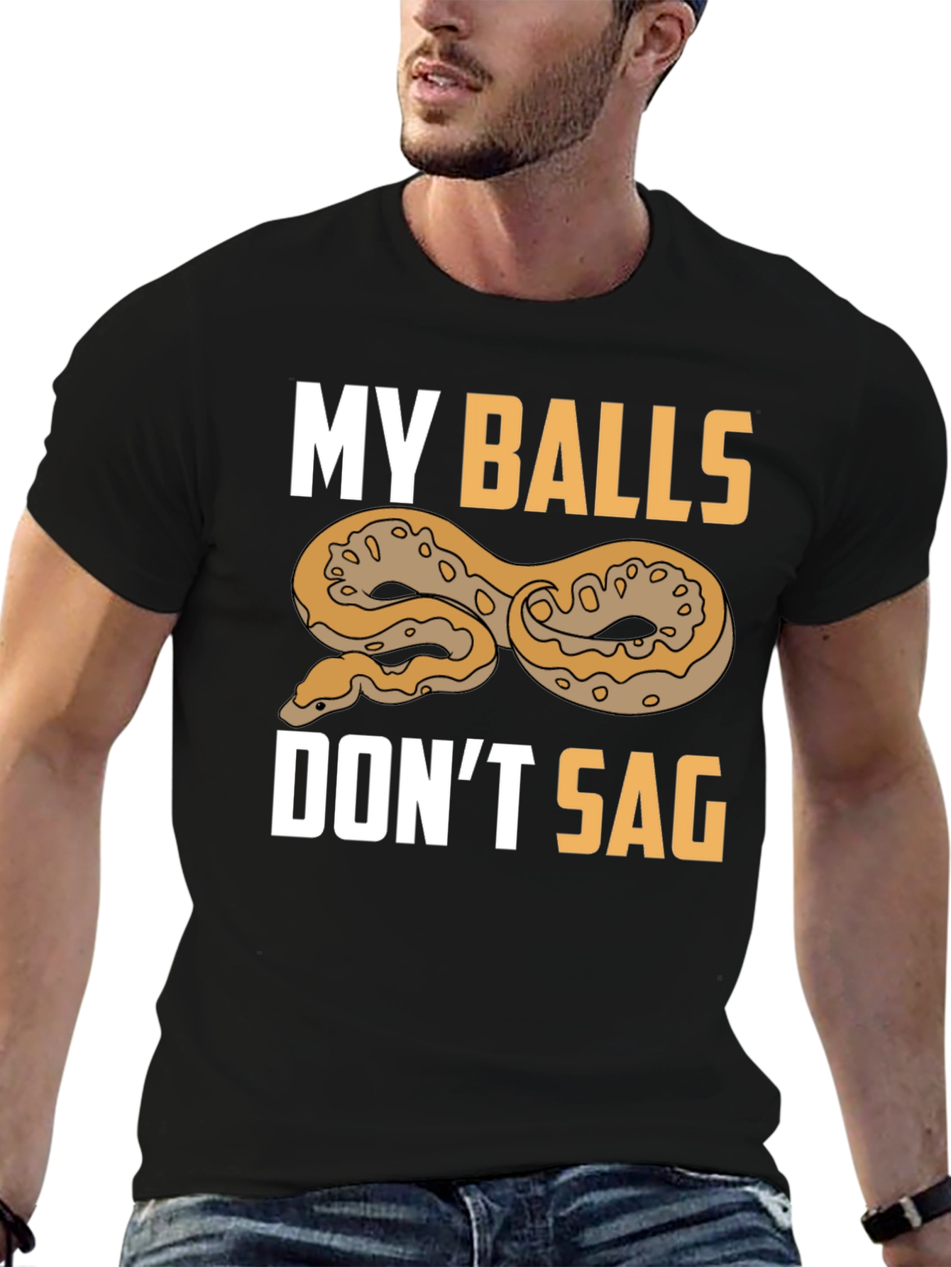 Black Funny "My Balls Don't Sag" Snake T-Shirt view 6