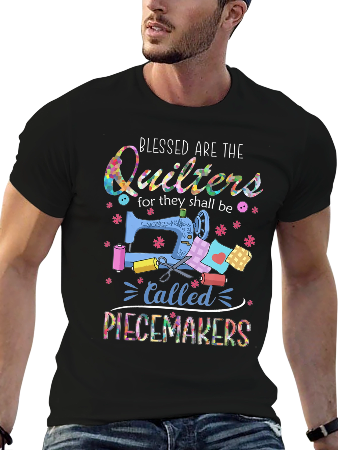Black Blessed Quilters Piecemakers T-Shirt - Sewing Gift view 6