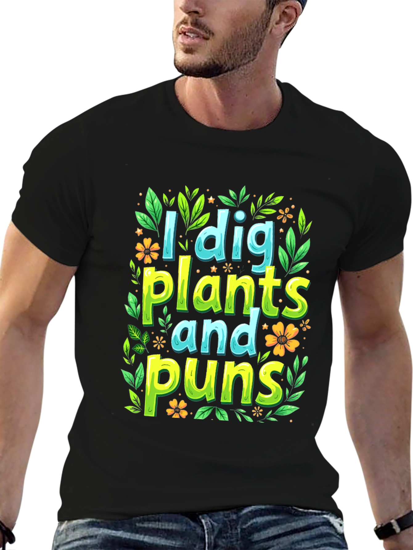 Black I Dig Plants and Puns Graphic T-Shirt view 6