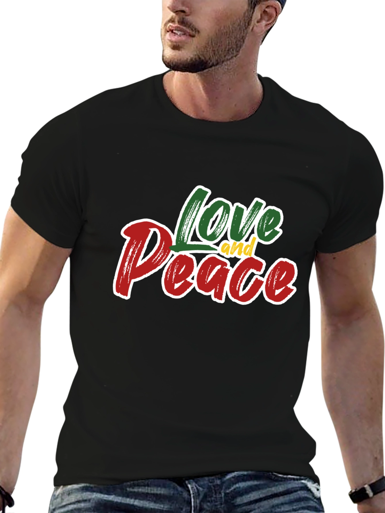 Black Love and Peace Graphic T-Shirt - Stylish Black Tee view 6