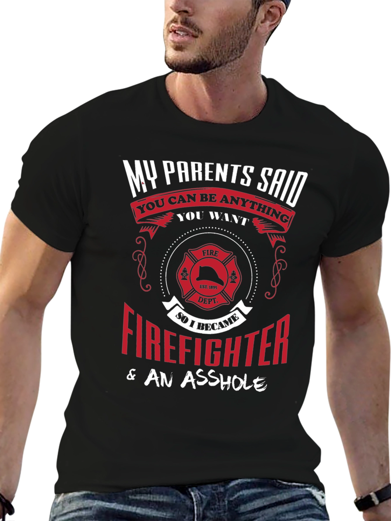 Black Firefighter & An Asshole T-Shirt view 6