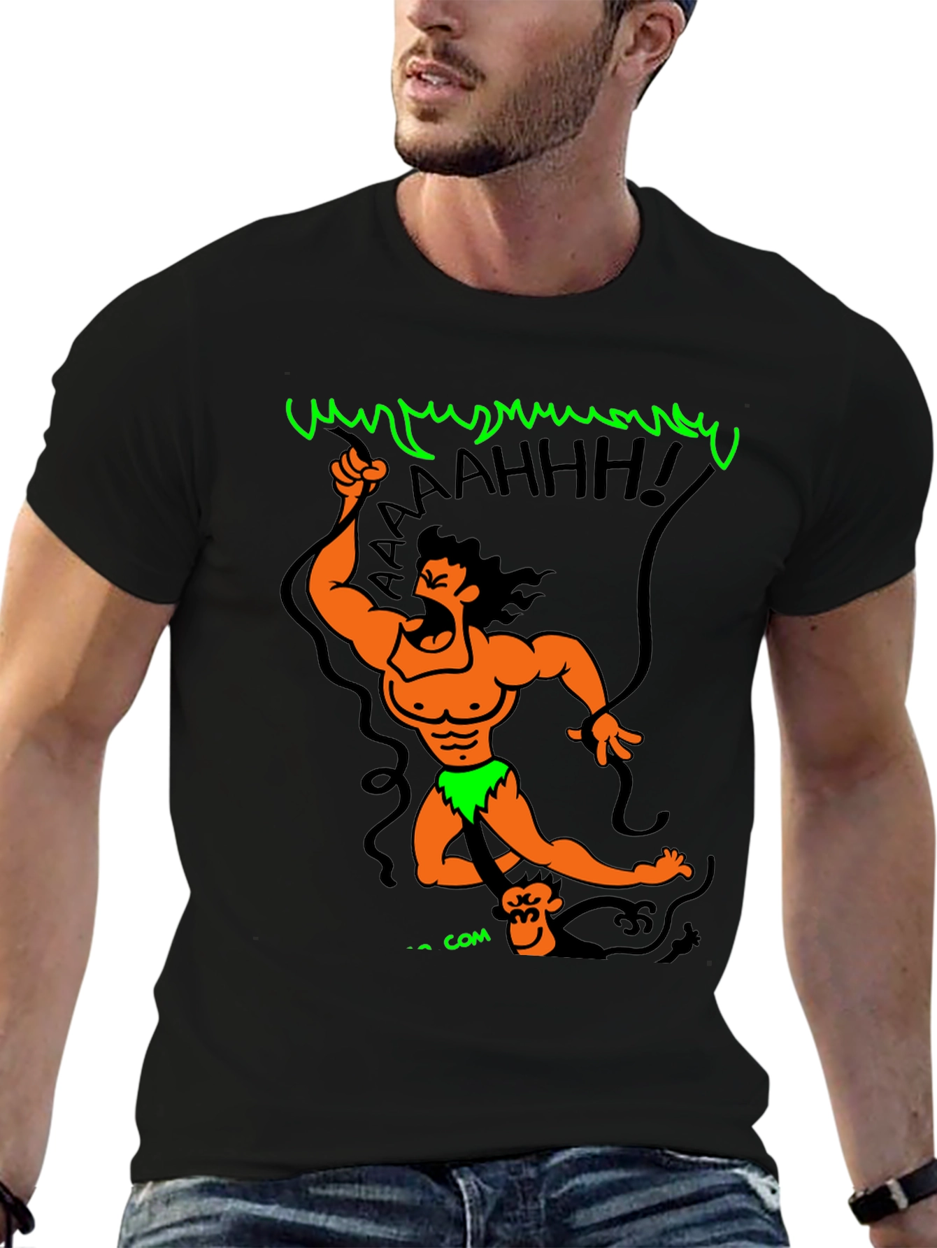 Black Cartoon Tarzan Graphic Black T-Shirt view 6