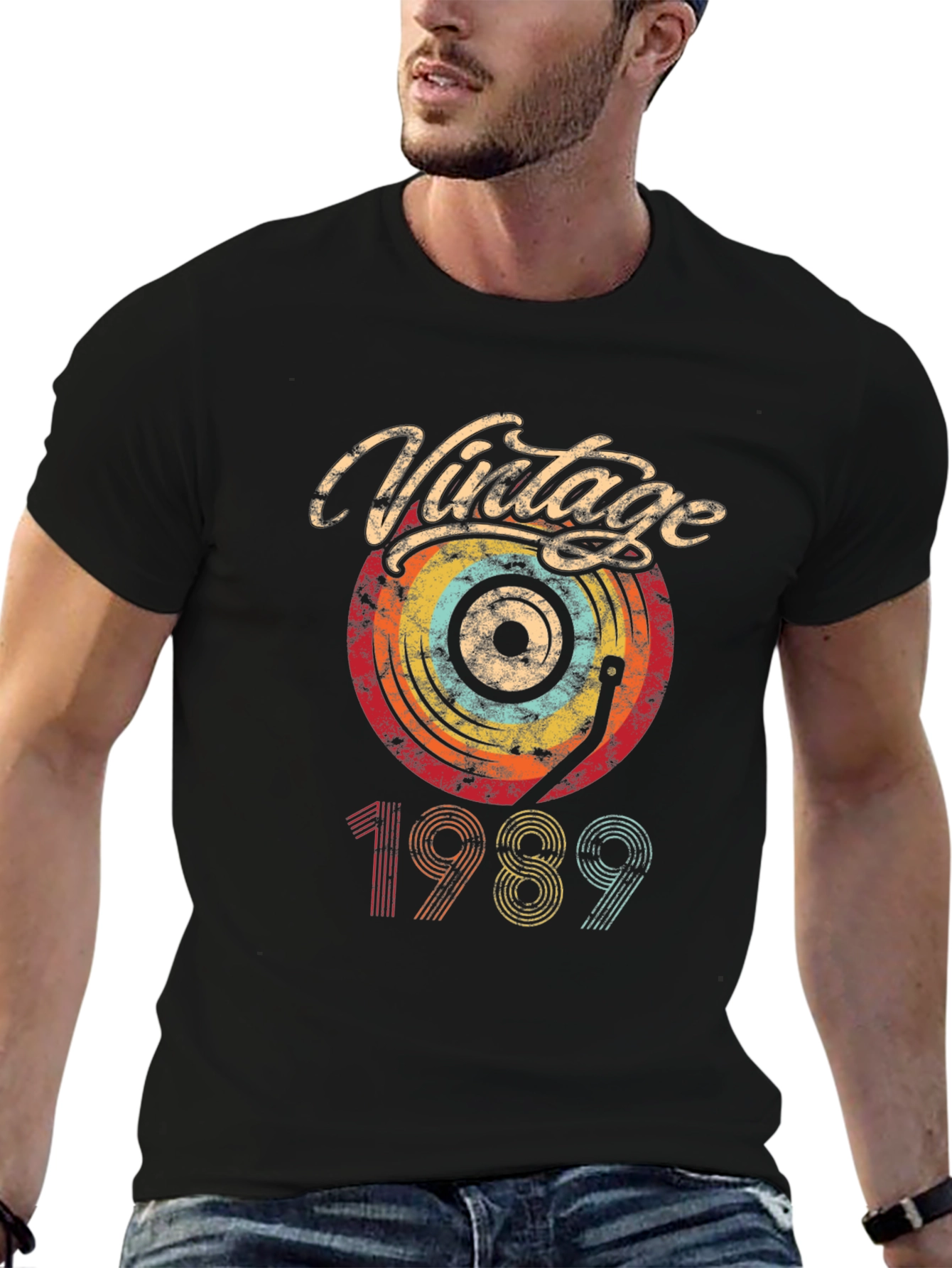 Black Vintage 1989 Record Graphic Tee view 6