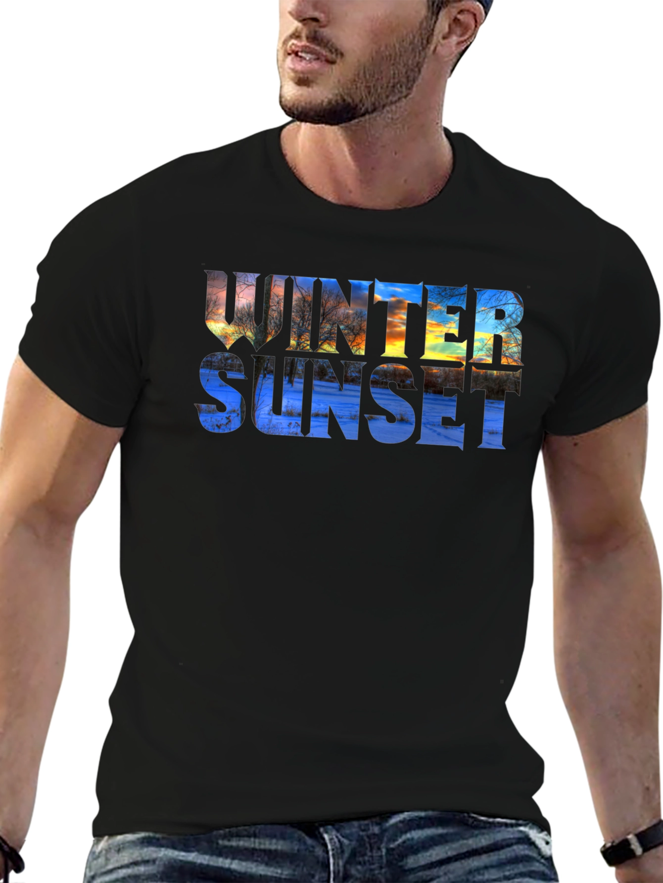 Black Winter Sunset Graphic T-Shirt - Stylish & Unique view 6