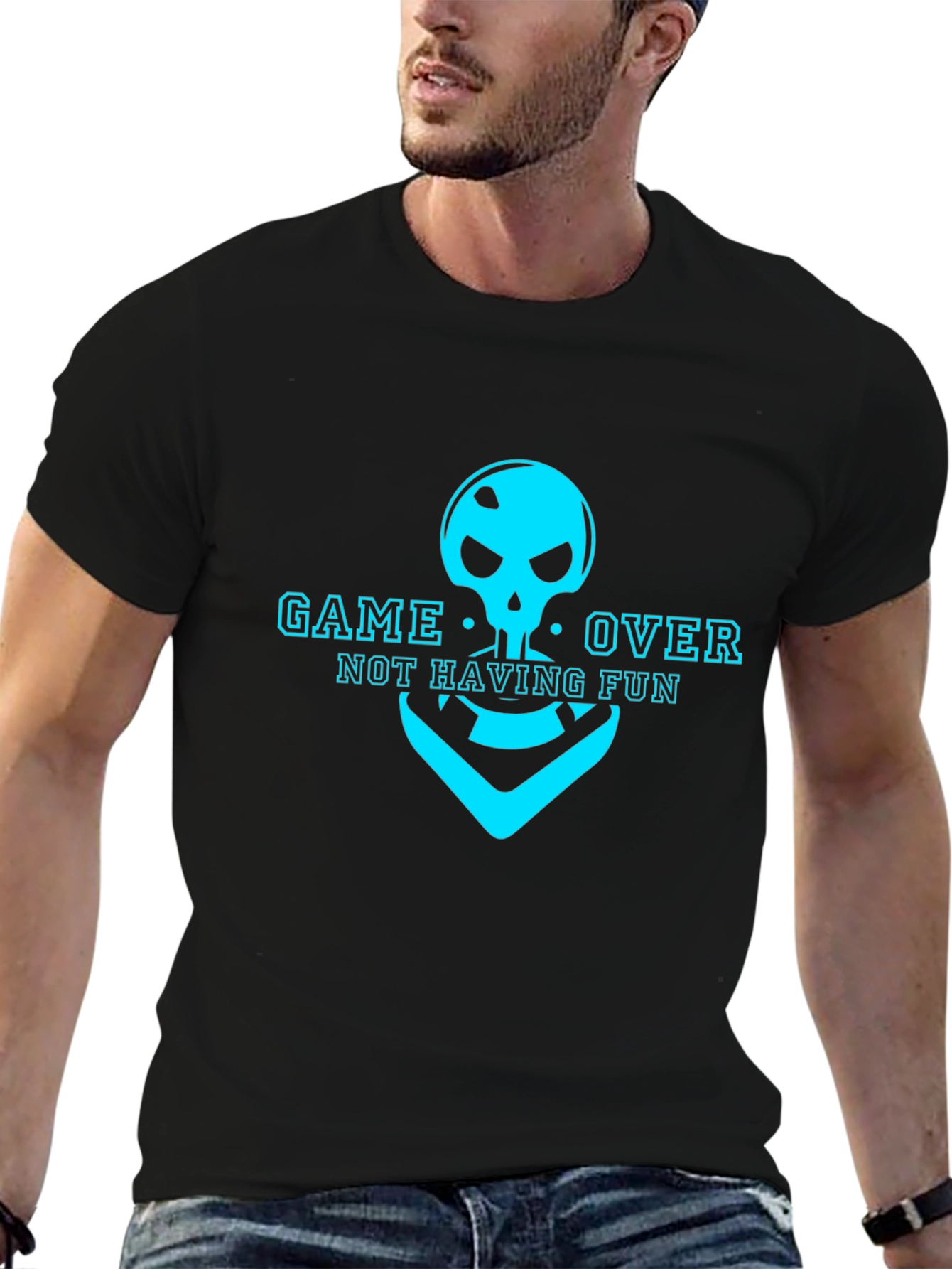 Black Game Over Skull T-Shirt - Not Having Fun Gamer Tee view 6