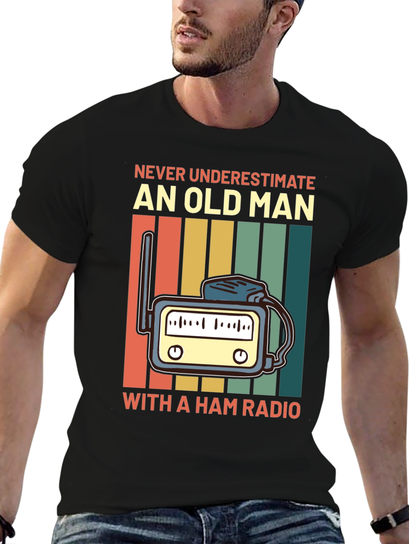 Black Ham Radio Old Man T-Shirt - Funny Amateur Radio Tee view 6