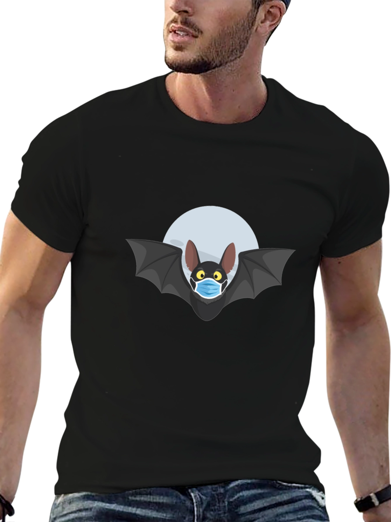 Black Masked Bat T-Shirt - Spooky Season Essential view 6