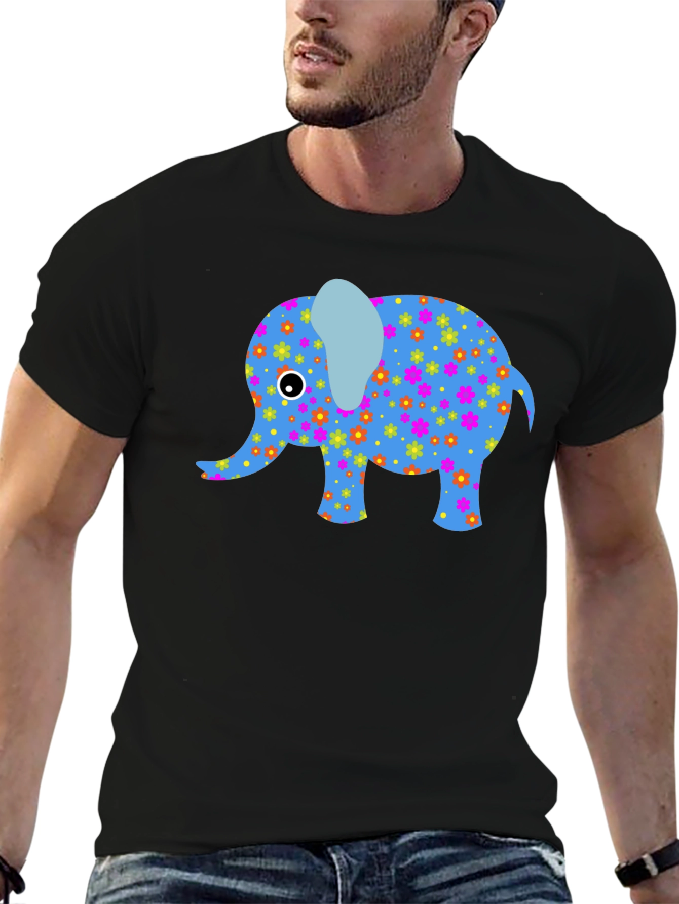 Black Floral Elephant Graphic Tee - Black view 6