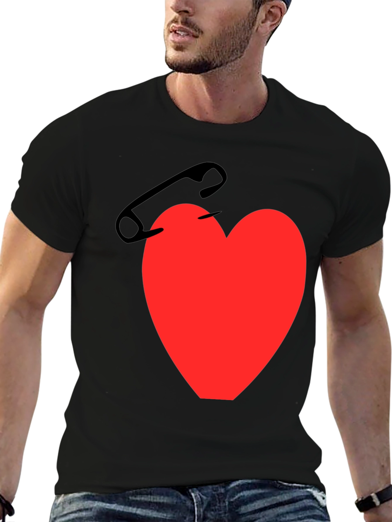 Black Heart & Safety Pin Graphic T-Shirt - Black view 6