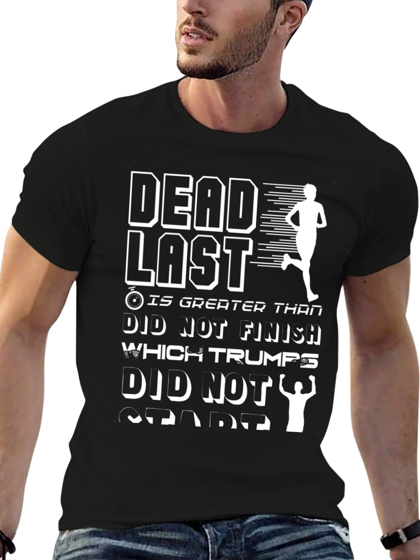 Black Dead Last T-Shirt Funny Running Shirt view 6