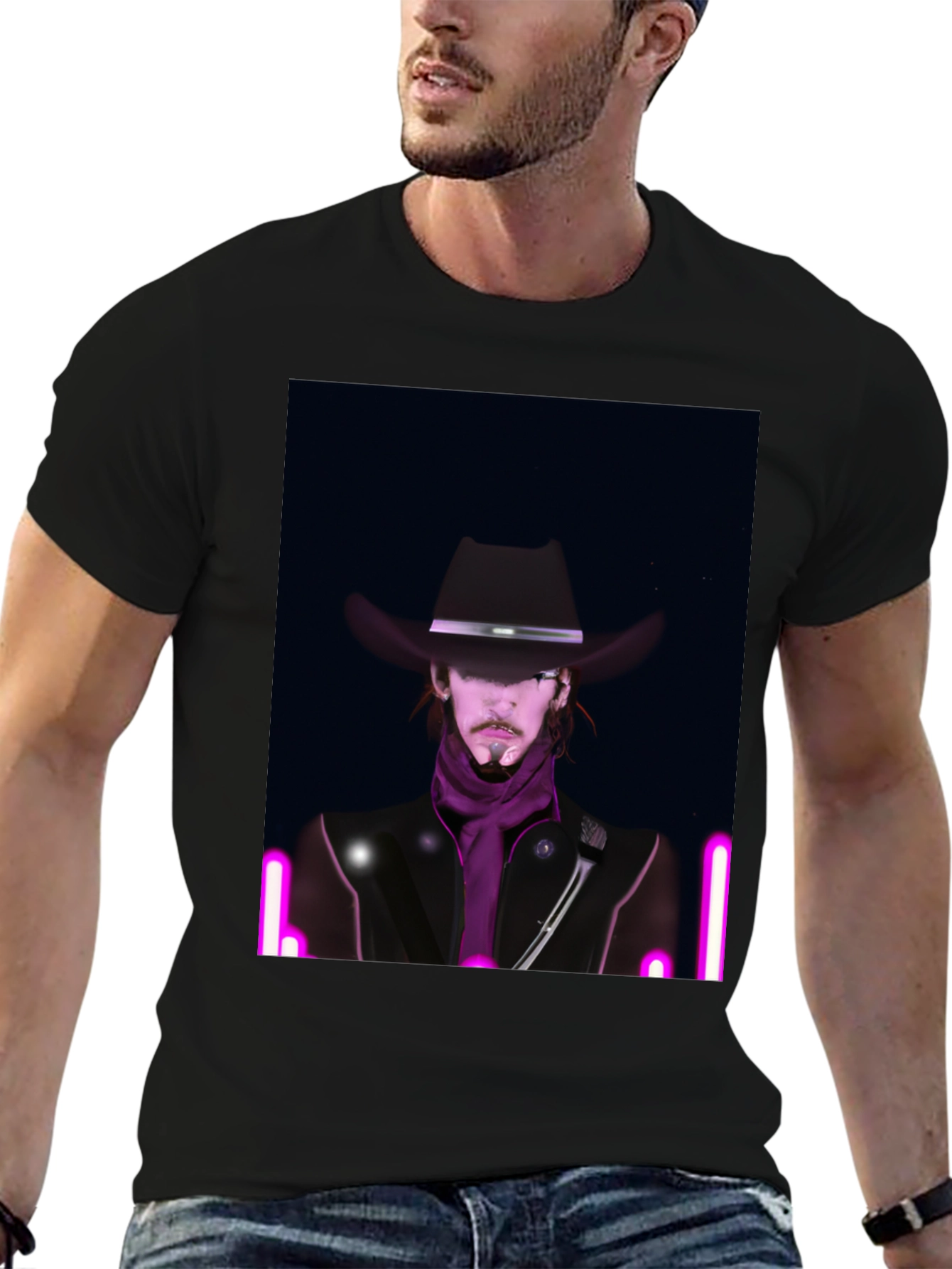 Black Neon Cowboy T-Shirt - Unique Graphic Tee view 6