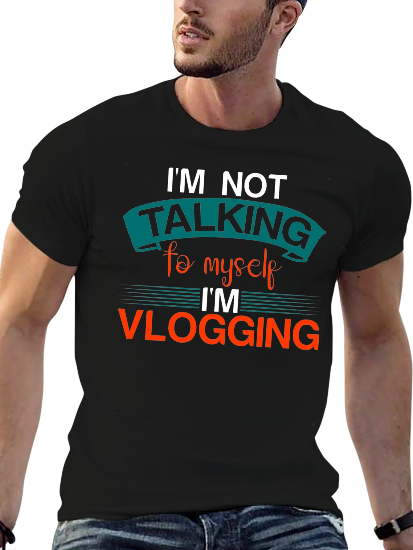 Black I'm Not Talking to Myself Vlogging T-Shirt view 6