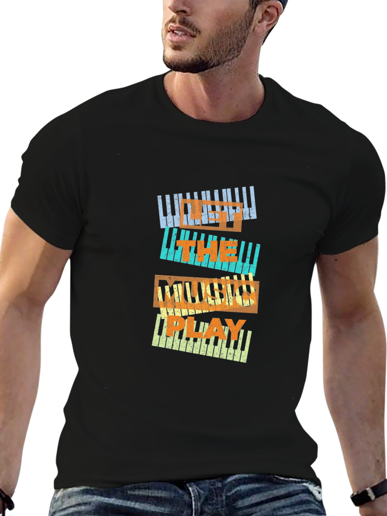 Black Music Lover Piano Keys T-Shirt view 6