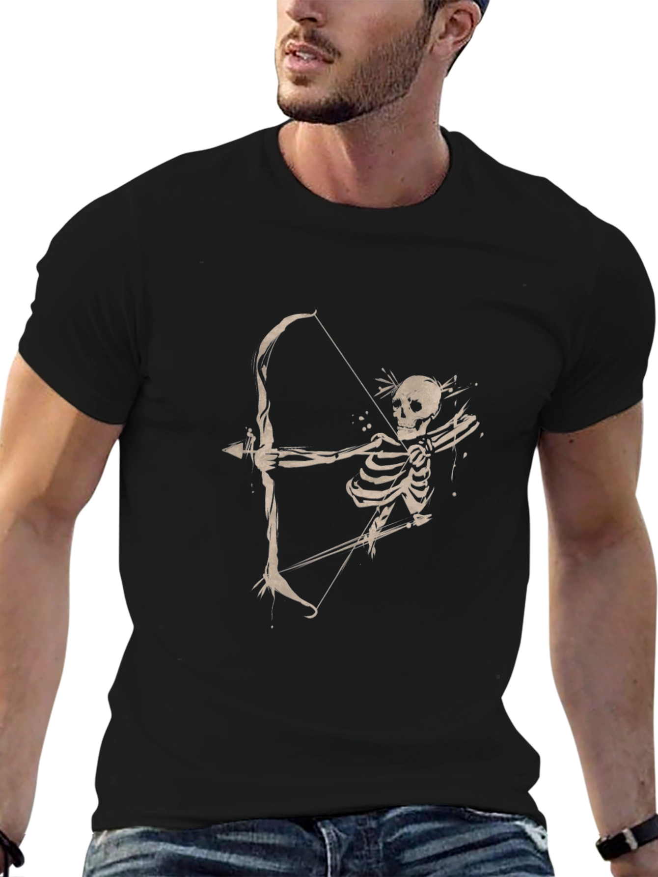 Black Skeleton Archer Graphic Tee - Classic Black T-Shirt view 6