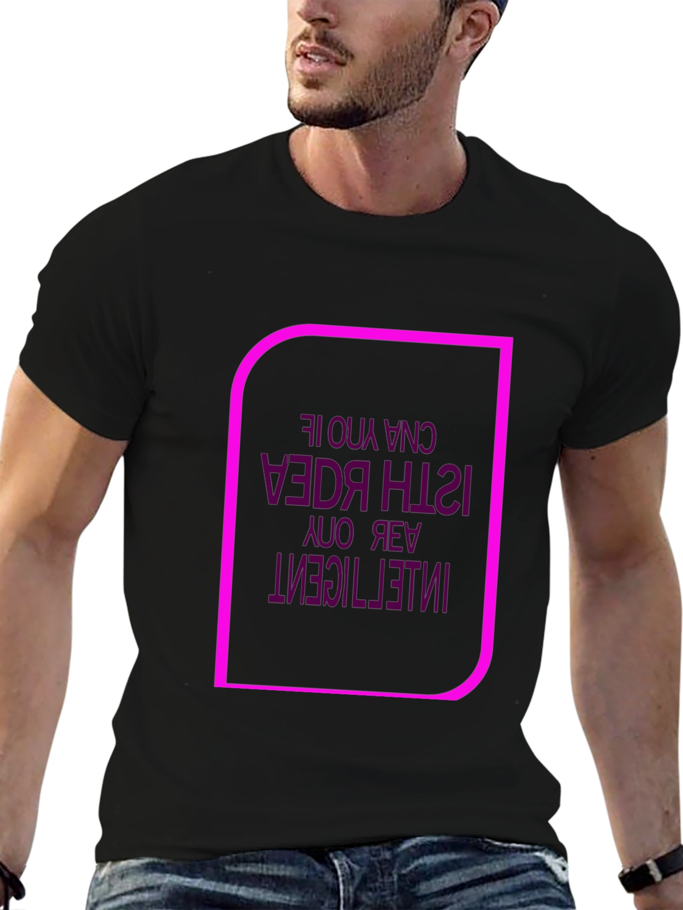 Black Unique Graphic Tee - Inverted Text Design view 6