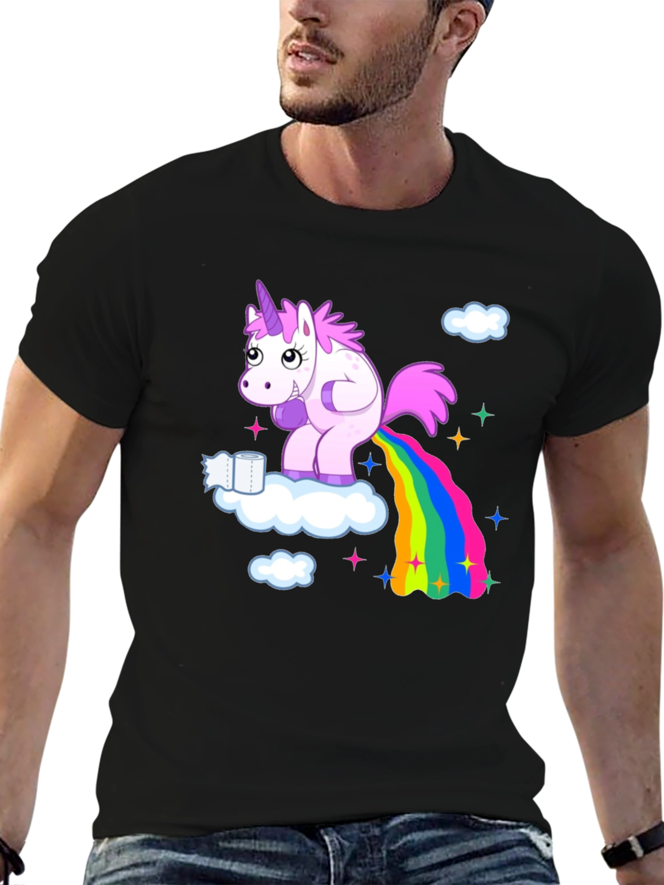 Black Unicorn Rainbow Humor T-Shirt view 6