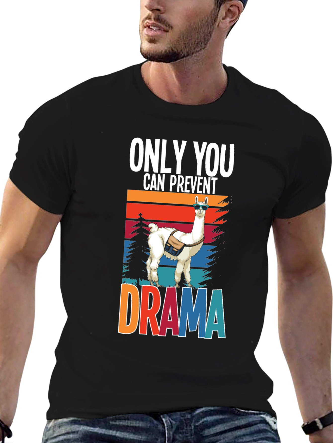 Black Only You Can Prevent Drama Llama Graphic Tee view 6