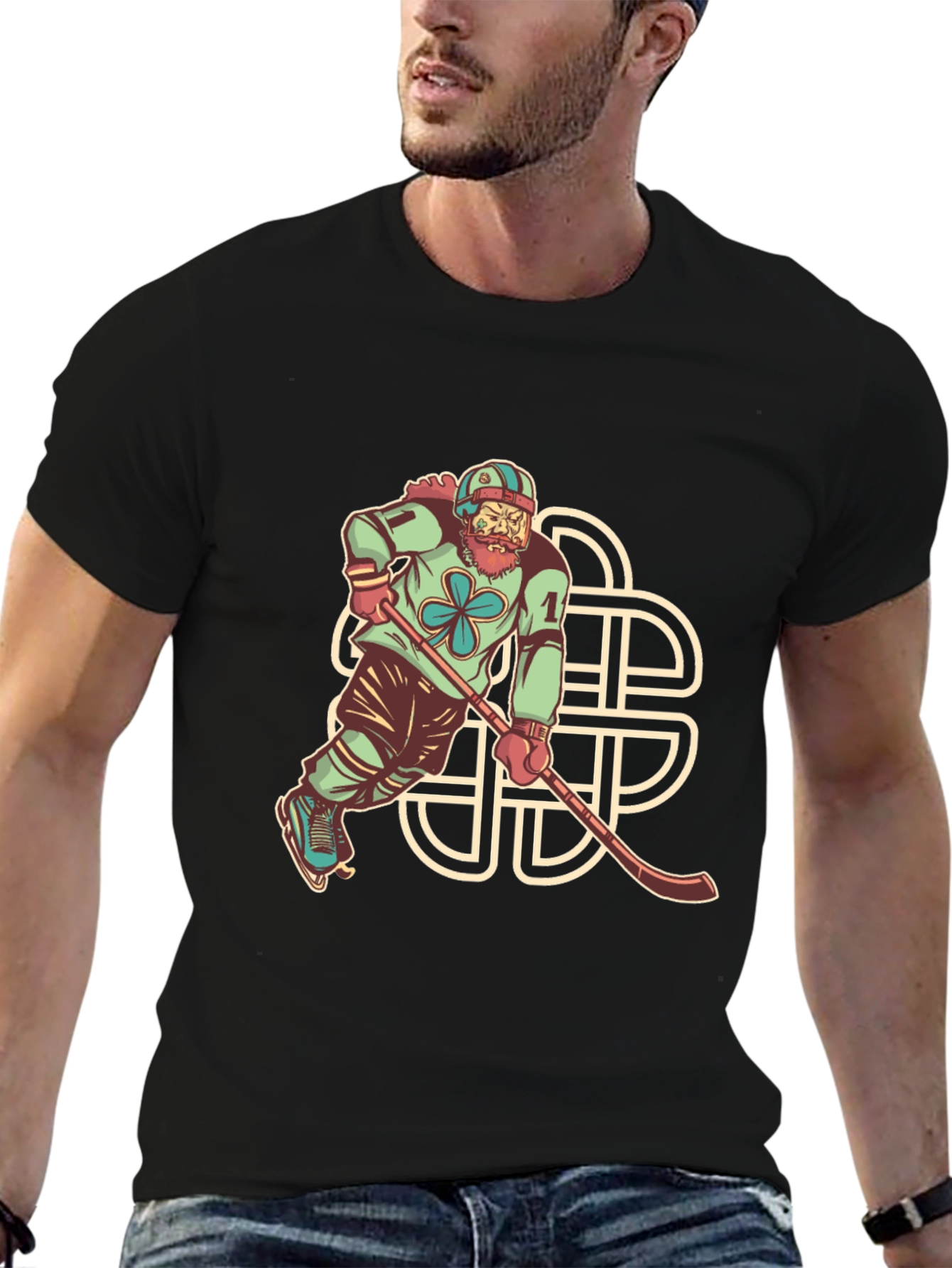 Black Lucky Hockey Player Graphic Tee - St. Patrick's Day view 6