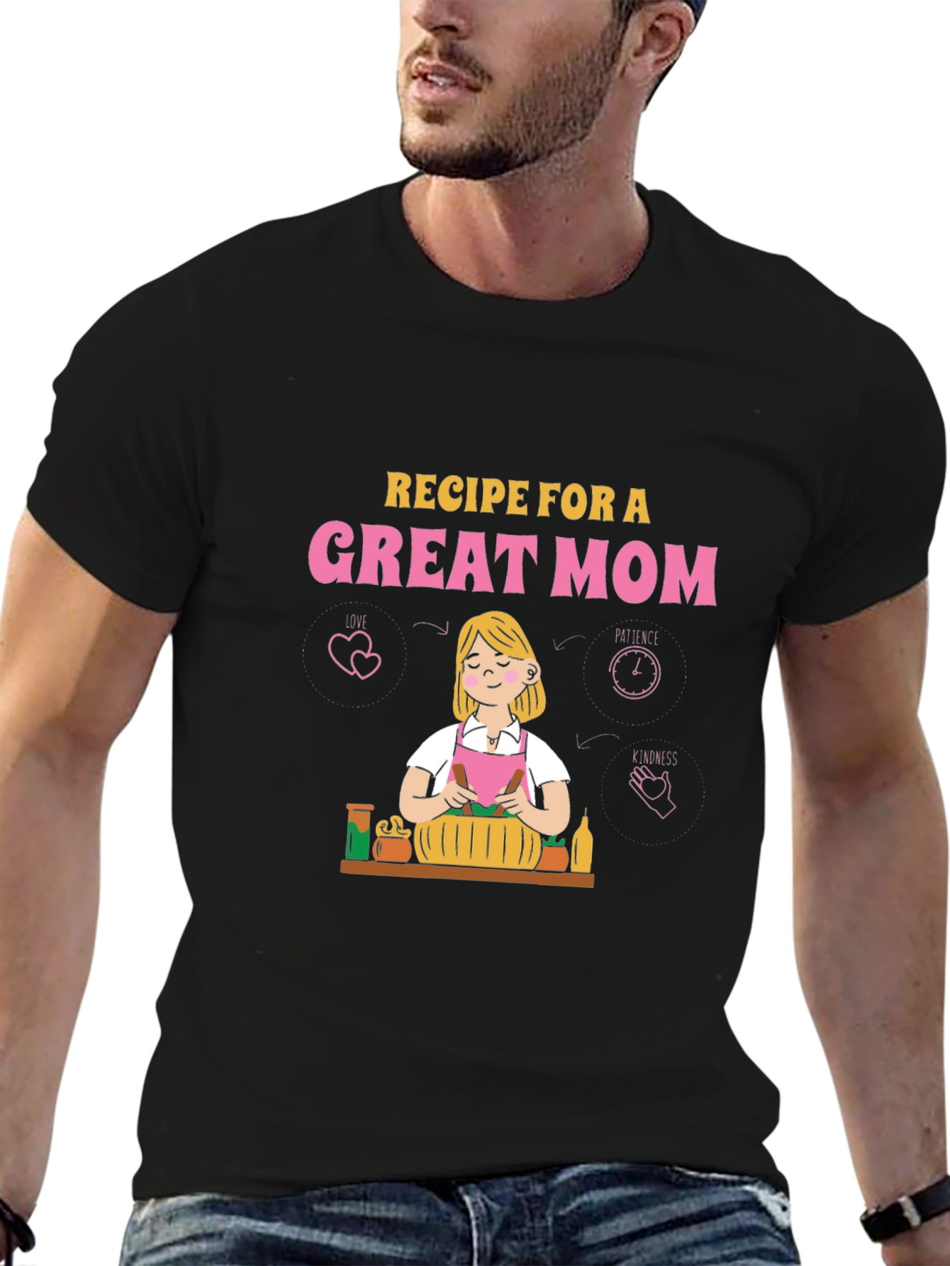 Black Recipe for a Great Mom Graphic T-Shirt view 6