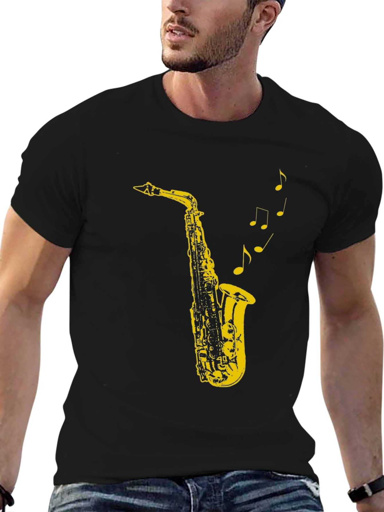 Black Cool Saxophone Music T-Shirt view 6